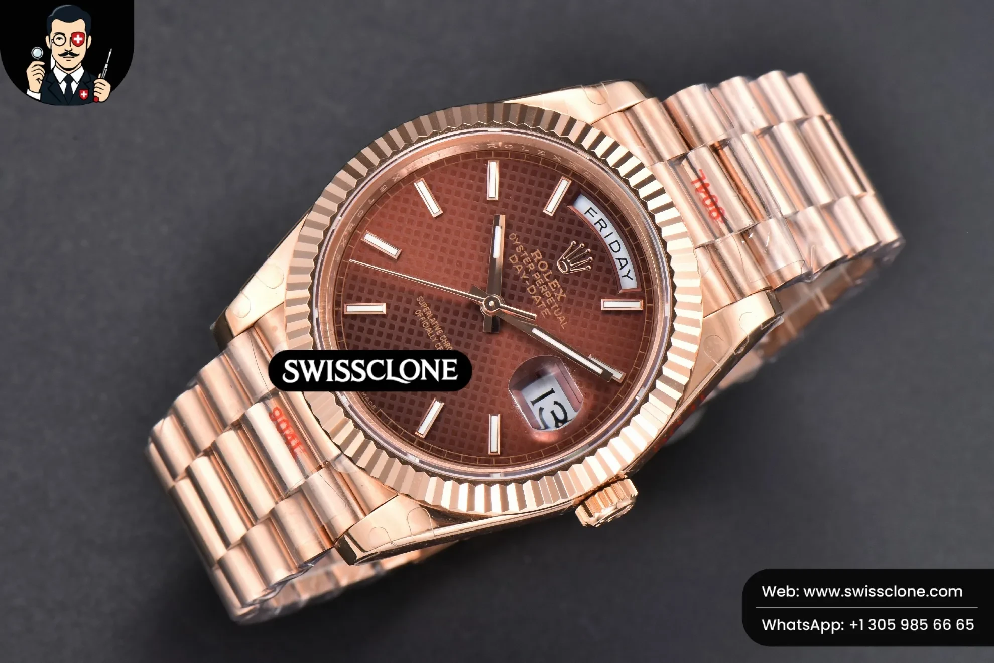 Rolex DayDate 40mm Brown Dial Lume Marker President 1:1 Super Clone - Bezel & Case Profile