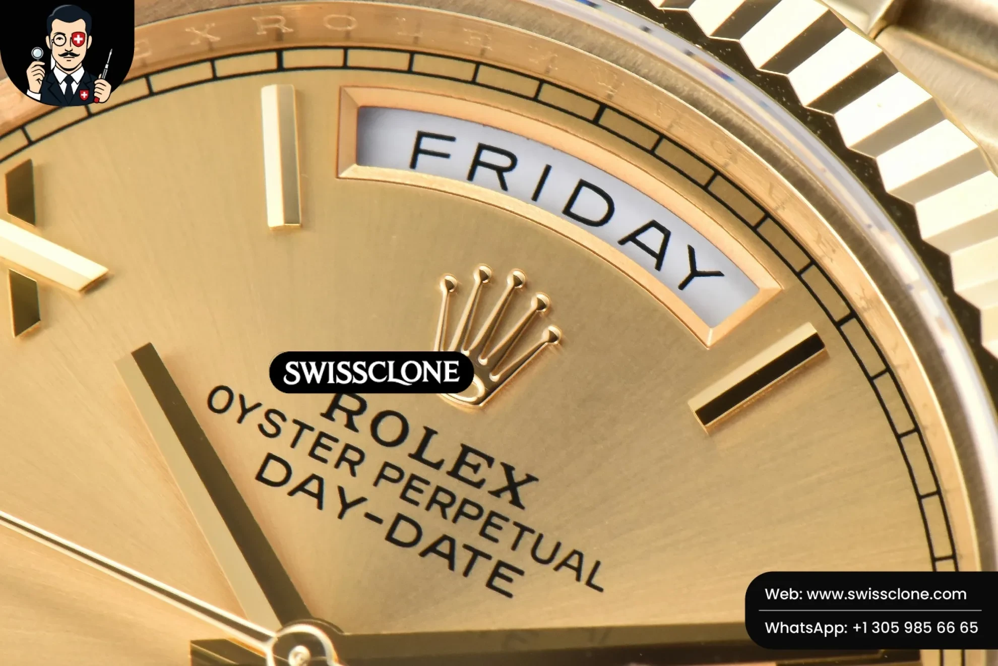 Rolex DayDate 40mm Dial Roma Marker President (SW-25642) 1:1 Super Clone - Caseback & Cloned Calibre Movement