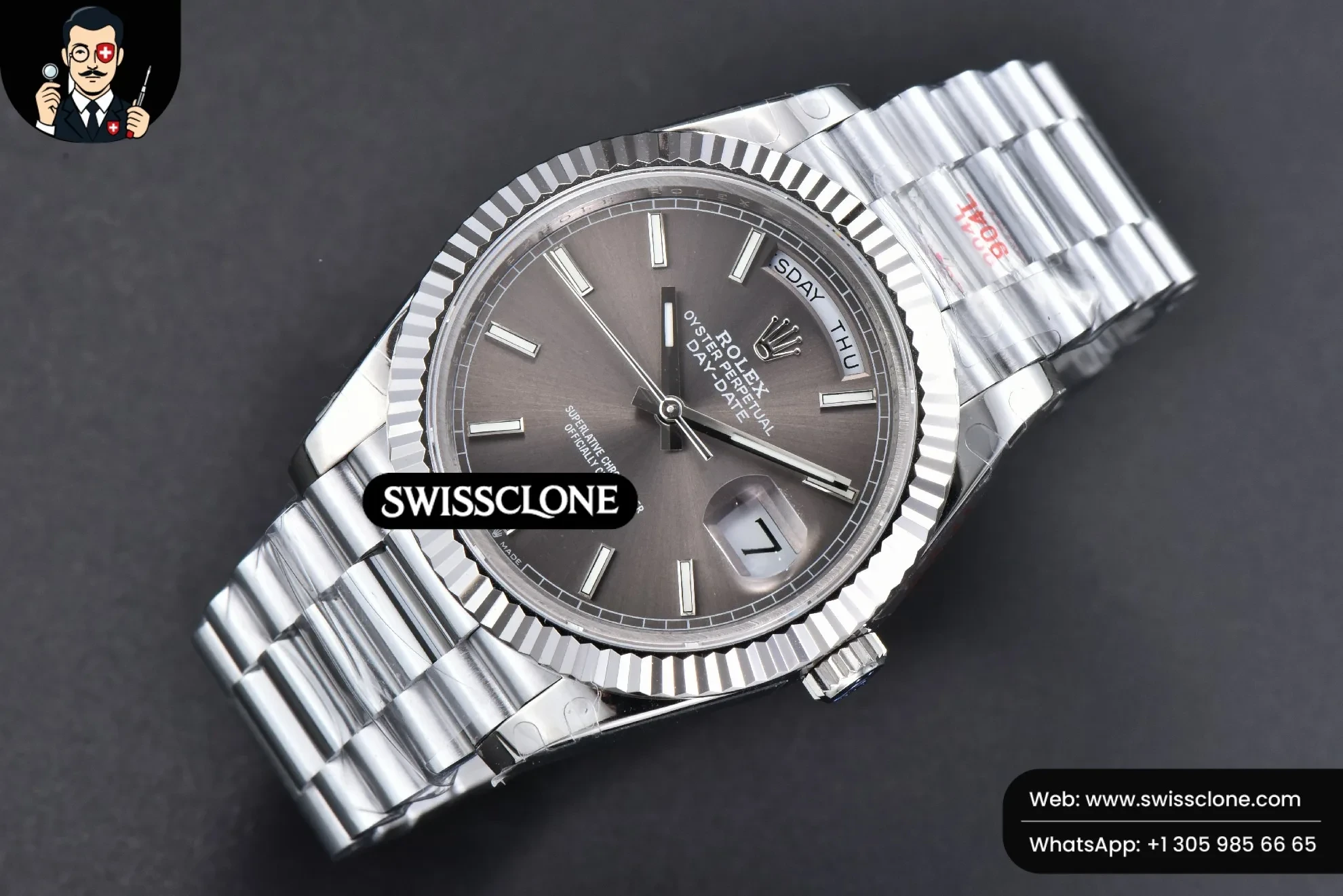 Rolex DayDate 40mm Gray Dial Lume Marker President 1:1 Super Clone - Bezel & Case Profile