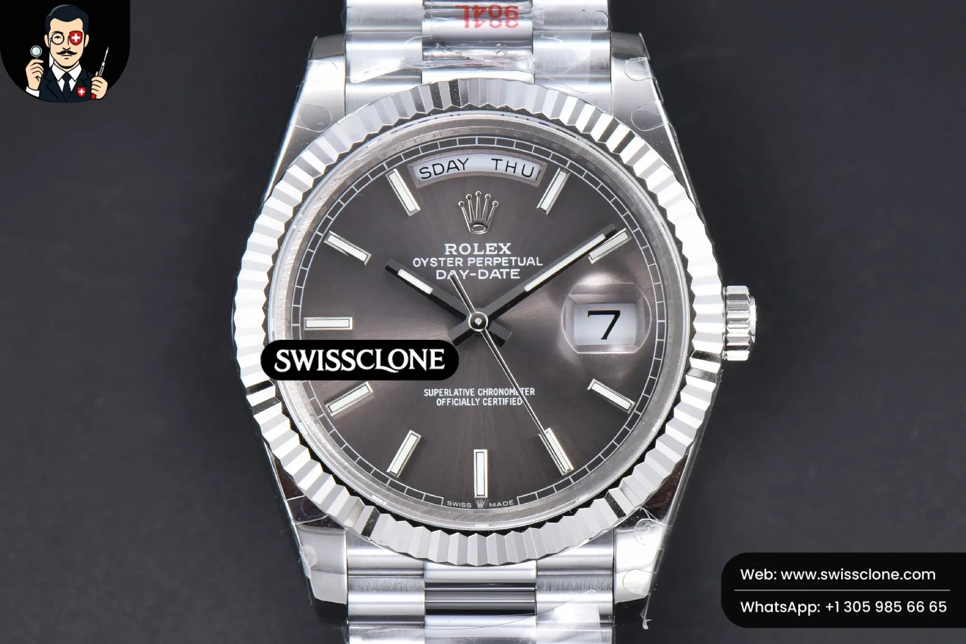 Rolex DayDate 40mm Gray Dial Lume Marker President