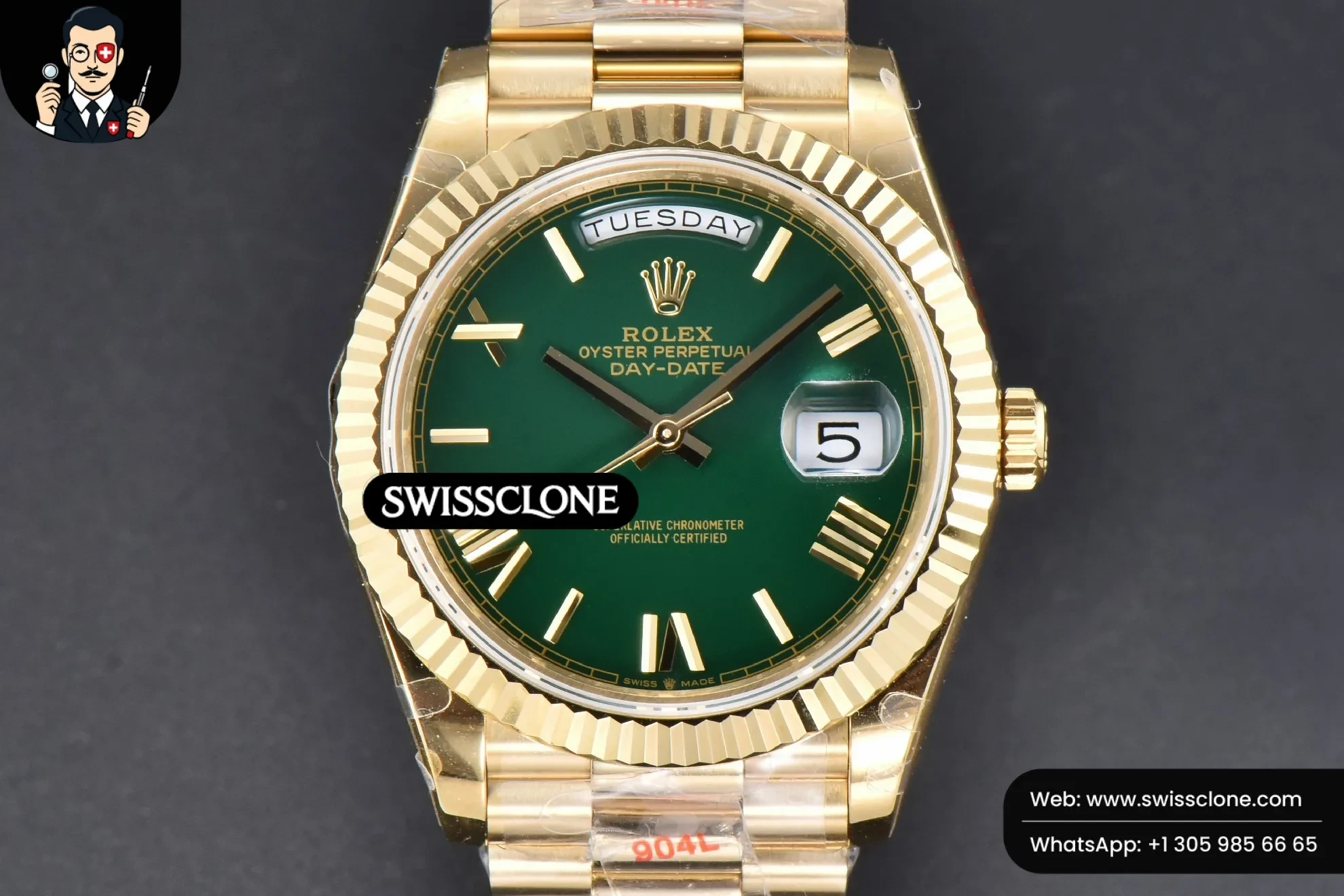 Rolex DayDate 40mm Green Dial Roma Marker President