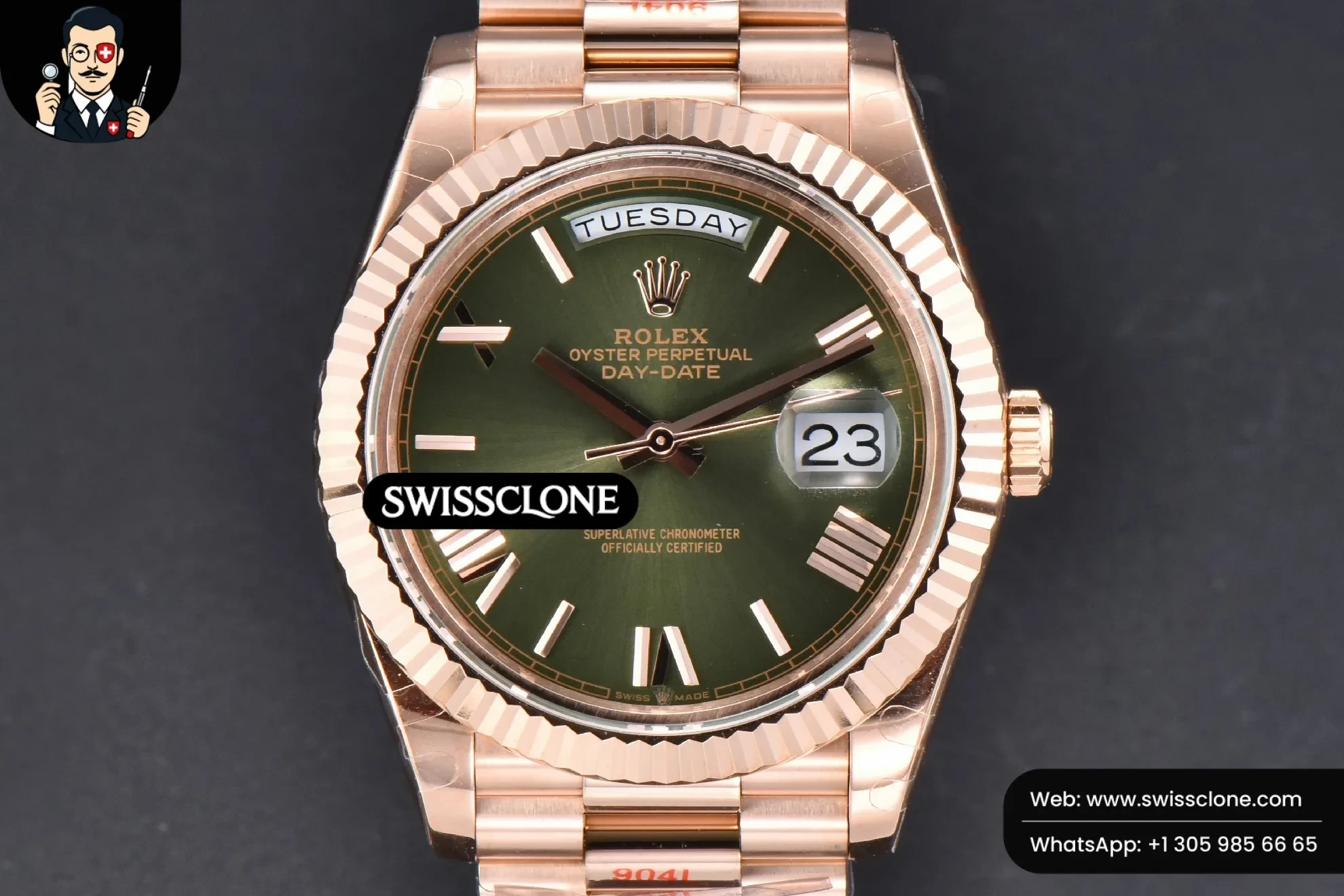 Rolex DayDate 40mm Green Dial Roma Marker President
