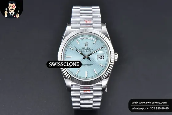 Rolex DayDate 40mm Ice Blue Dial Lume Marker President 1:1 Super Clone - Dial Macro Close-Up