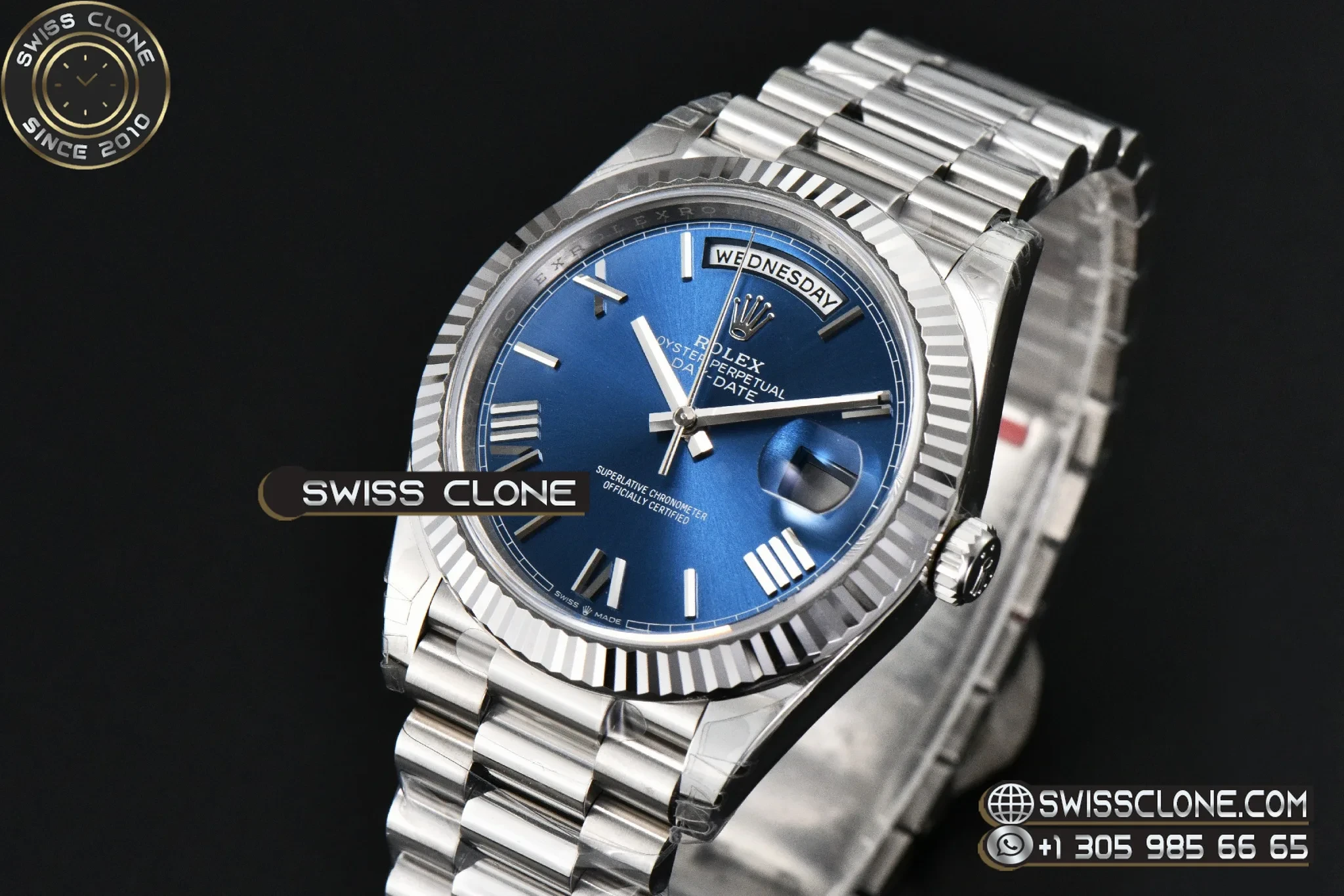 Rolex DayDate 40mm Weighted Blue Dial Roman Marker President DD3255 1:1 Super Clone - Bezel & Case Profile