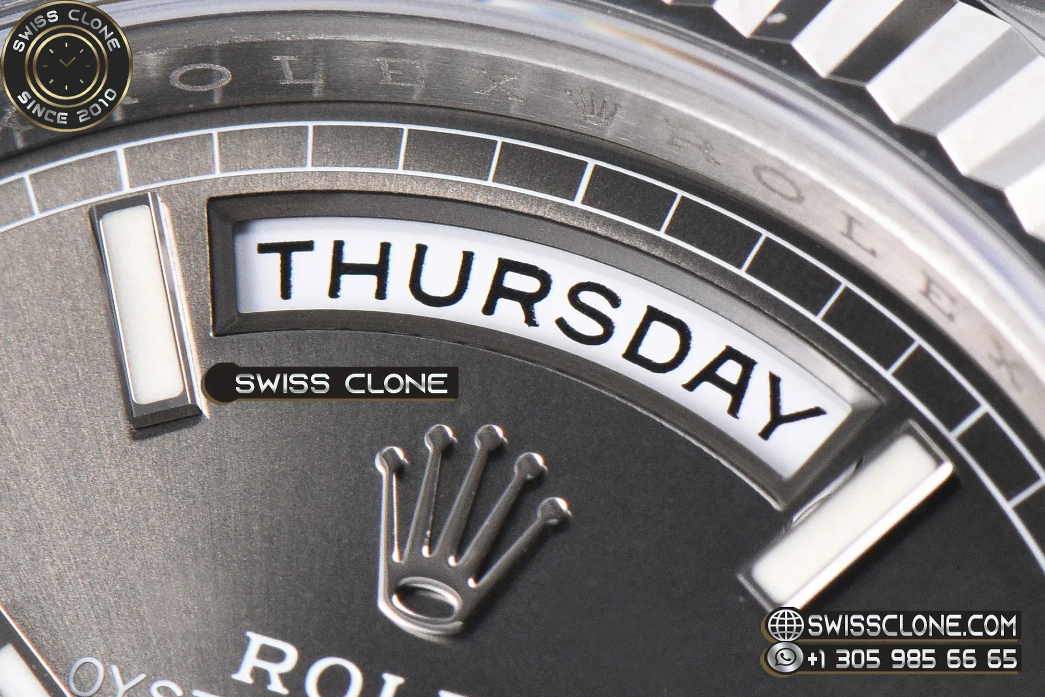 Rolex DayDate 40mm Weighted Gray Dial Lume Marker President DD3255 1:1 Super Clone - Caseback & Cloned Calibre Movement