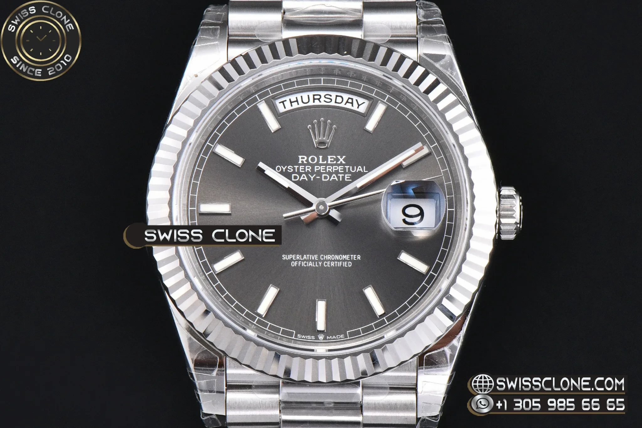 Rolex DayDate 40mm Weighted Gray Dial Lume Marker President DD3255 1:1 Super Clone - Clasp & Bracelet Finishing