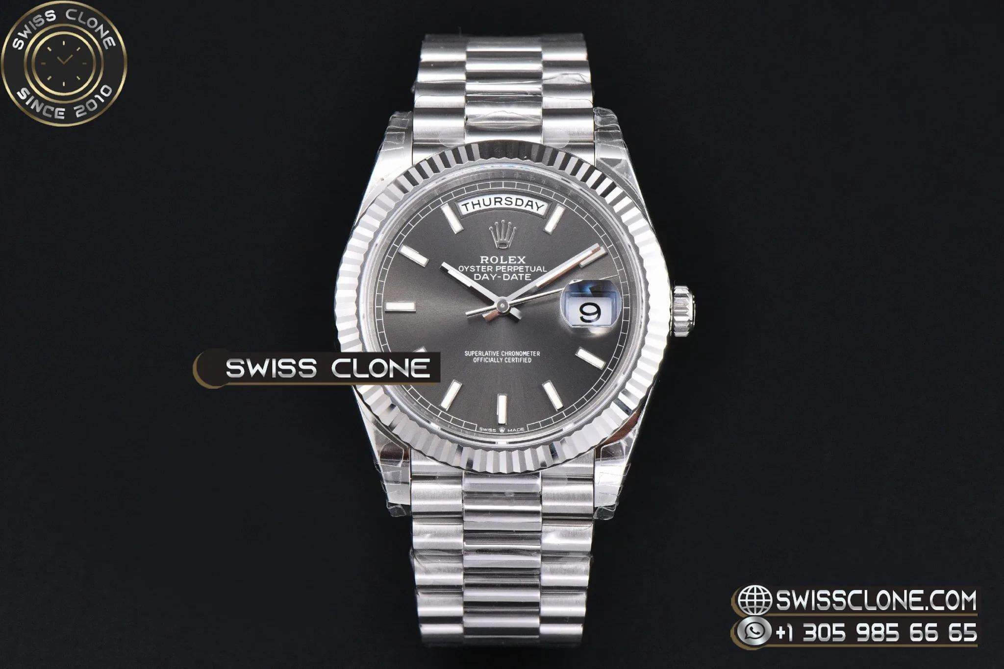 Rolex DayDate 40mm Weighted Gray Dial Lume Marker President DD3255
