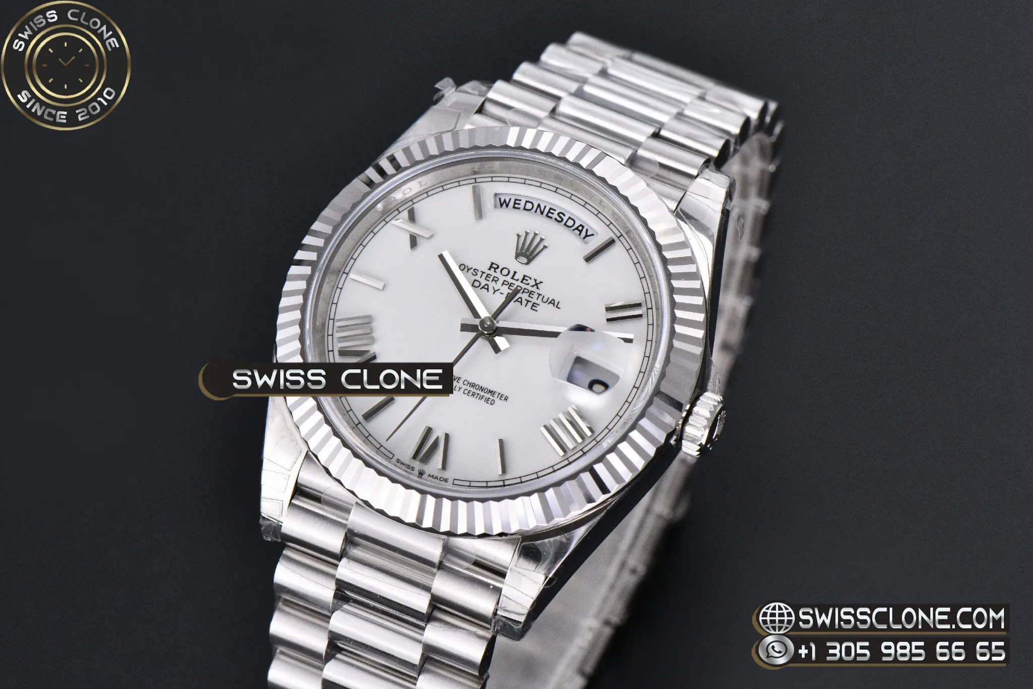 Rolex DayDate 40mm Weighted White Dial Roman Marker President DD3255 1:1 Super Clone - Bezel & Case Profile