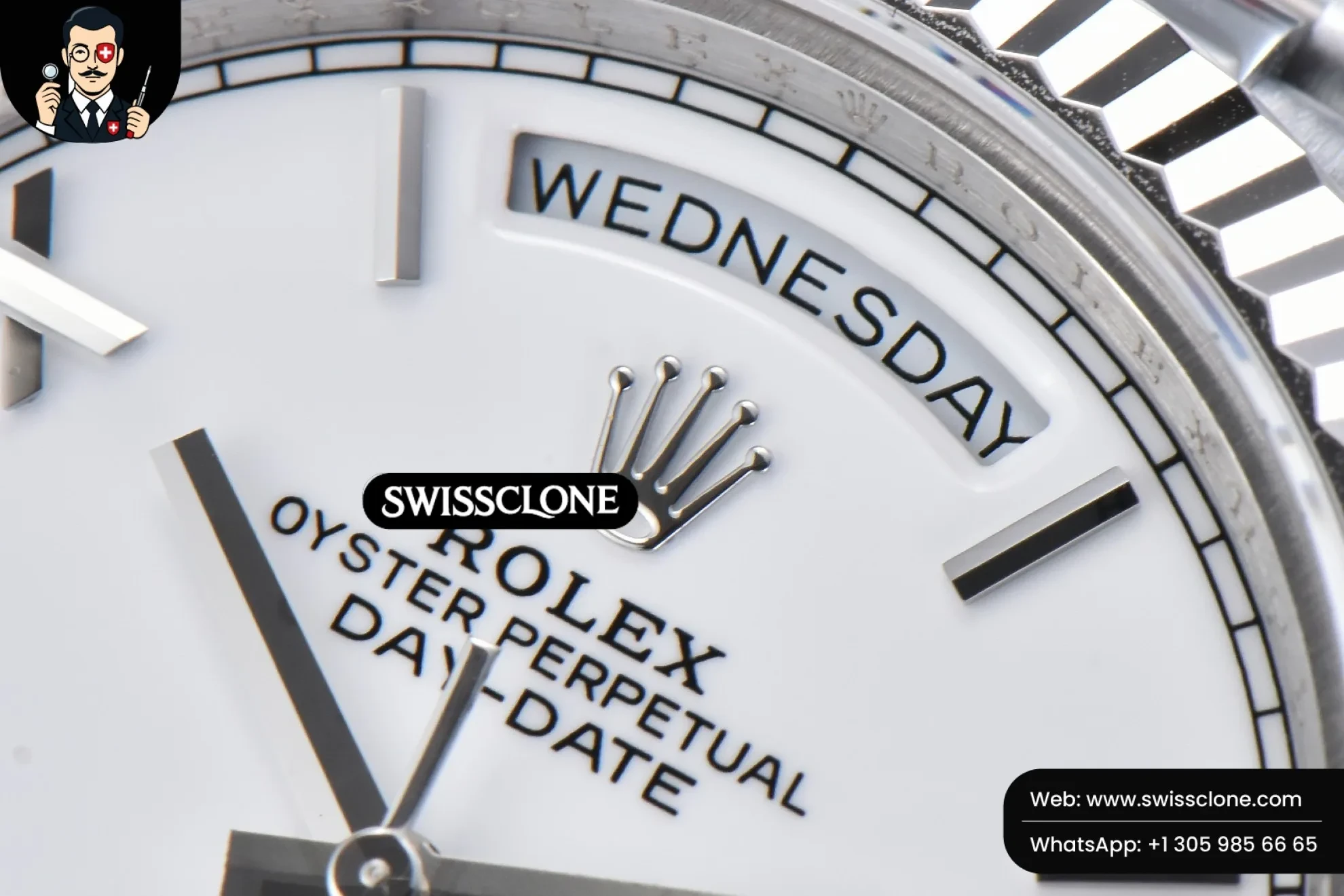 Rolex DayDate 40mm White Dial Roma Marker President 1:1 Super Clone - Caseback & Cloned Calibre Movement