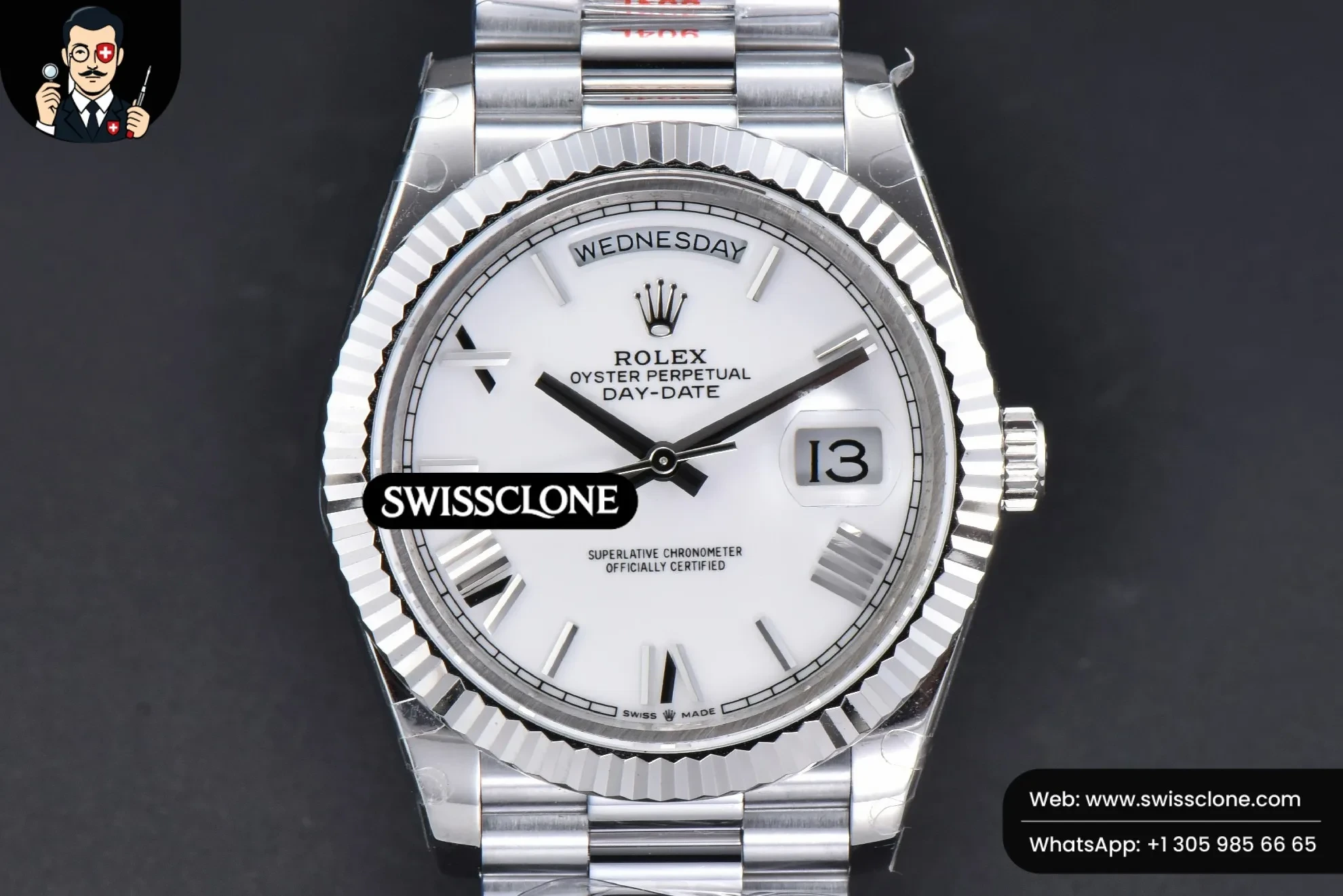 Rolex DayDate 40mm White Dial Roma Marker President