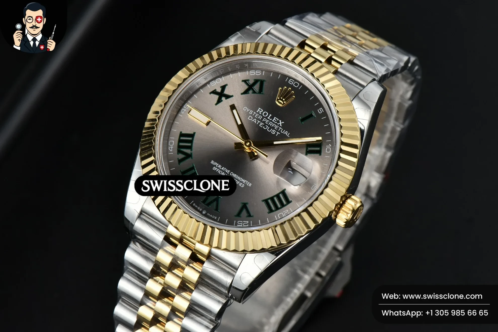 Rolex DayJust 41mm YG/SS Gray Wimbledon Dial YG/SS 1:1 Super Clone - Bezel & Case Profile