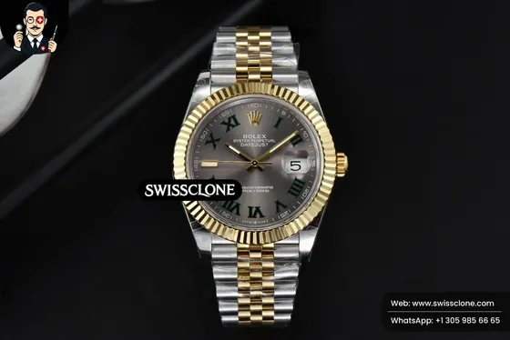 Rolex DayJust 41mm YG/SS Gray Wimbledon Dial YG/SS 1:1 Super Clone - Dial Macro Close-Up