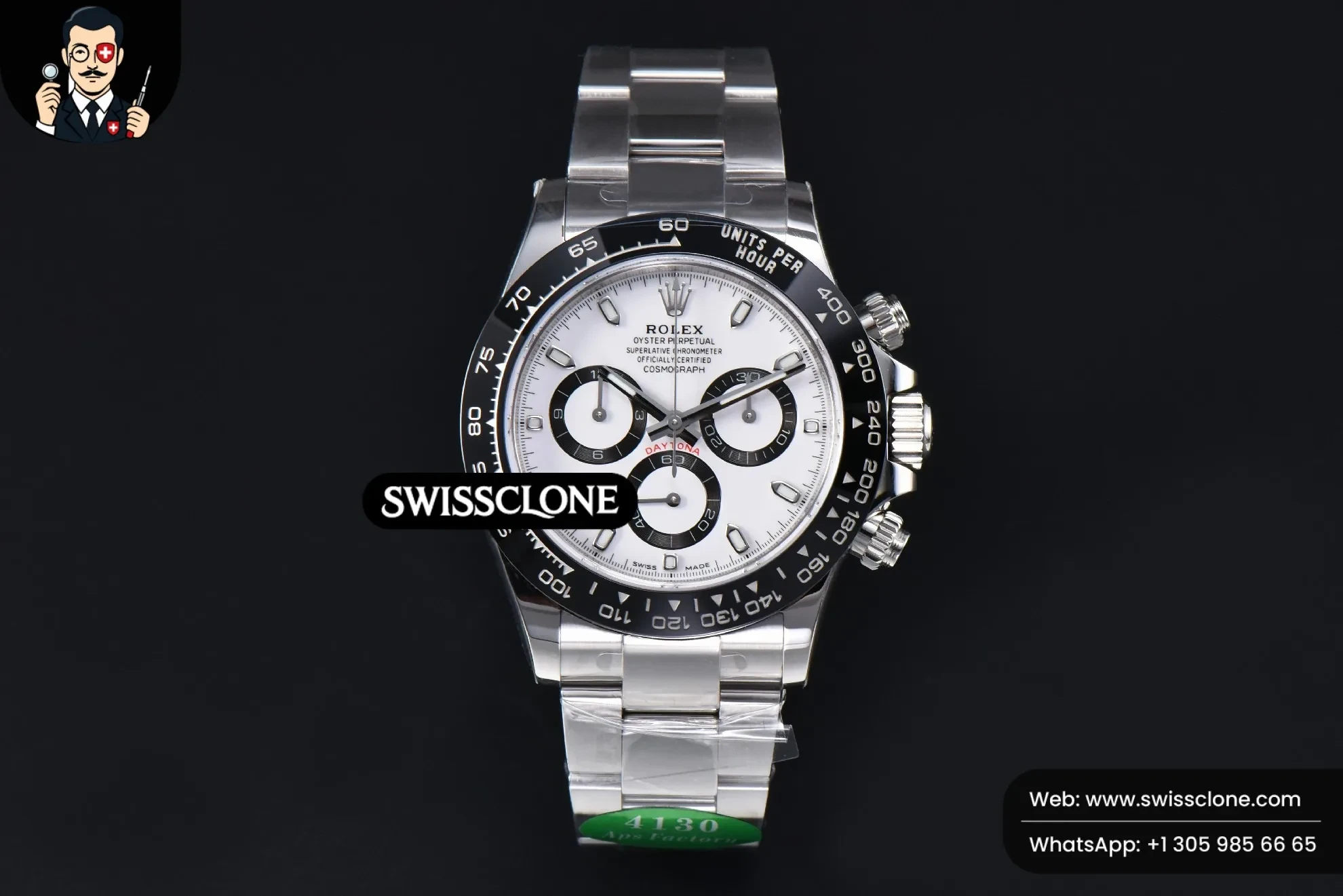 Rolex Daytona 116500 Panda White Dial Ceramic Bezel SH4130 1:1 Super Clone - Dial Macro Close-Up