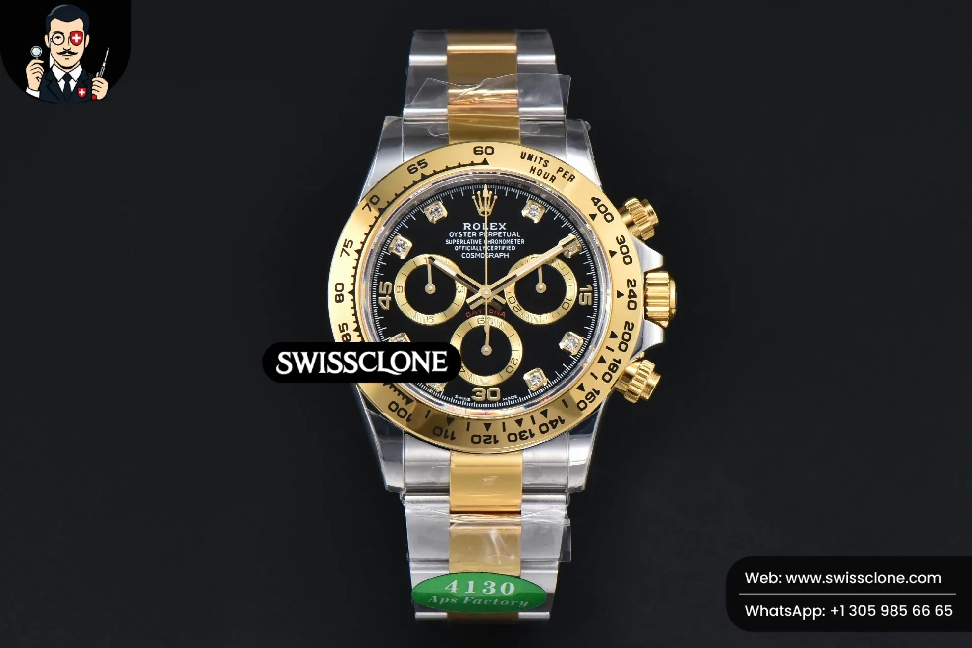 Rolex Daytona 116503 YG/SS Black Dial Diamond Marker YG/SS SH4130 1:1 Super Clone - Dial Macro Close-Up