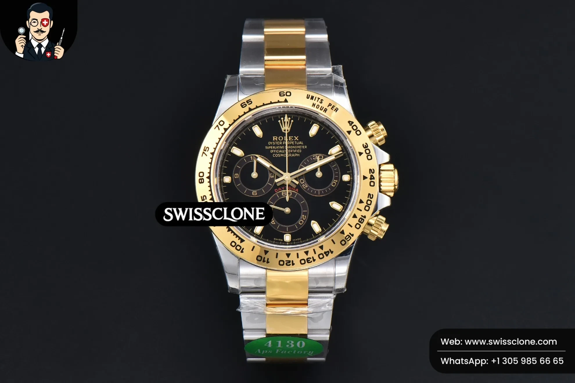 Rolex Daytona 116503 YG/SS Black Dial Lume Marker YG/SS SH4130 1:1 Super Clone - Dial Macro Close-Up