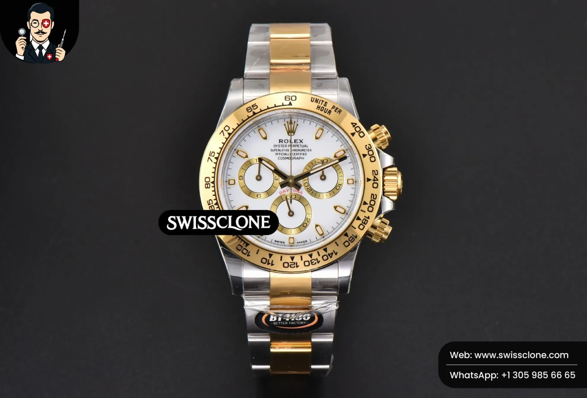Rolex Daytona 116503 YG/SS BTF White Dial YG/SS BT Factory 1:1 Super Clone - Dial Macro Close-Up