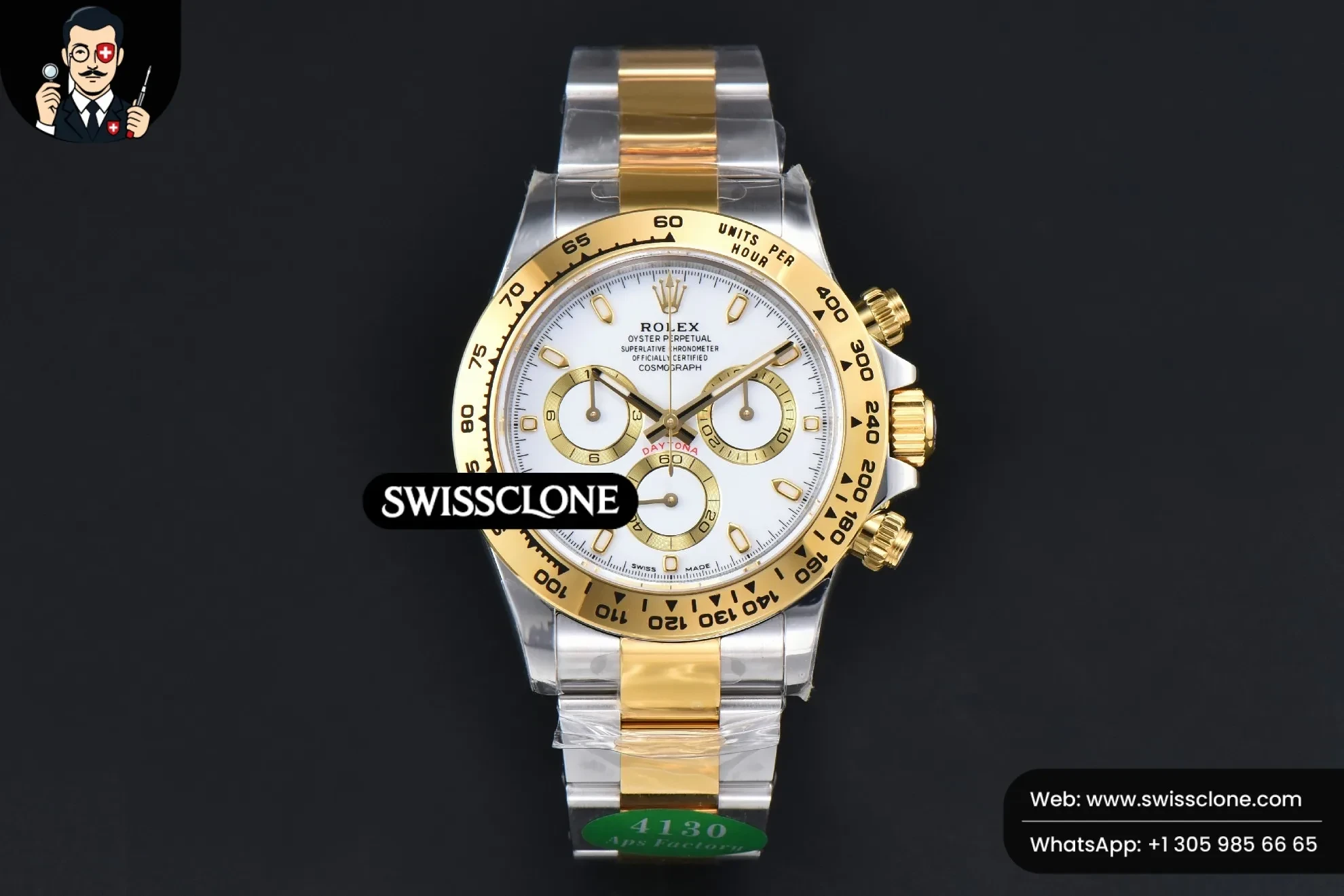 Rolex Daytona 116503 YG/SS White Dial Lume Marker YG/SS SH4130 1:1 Super Clone - Dial Macro Close-Up