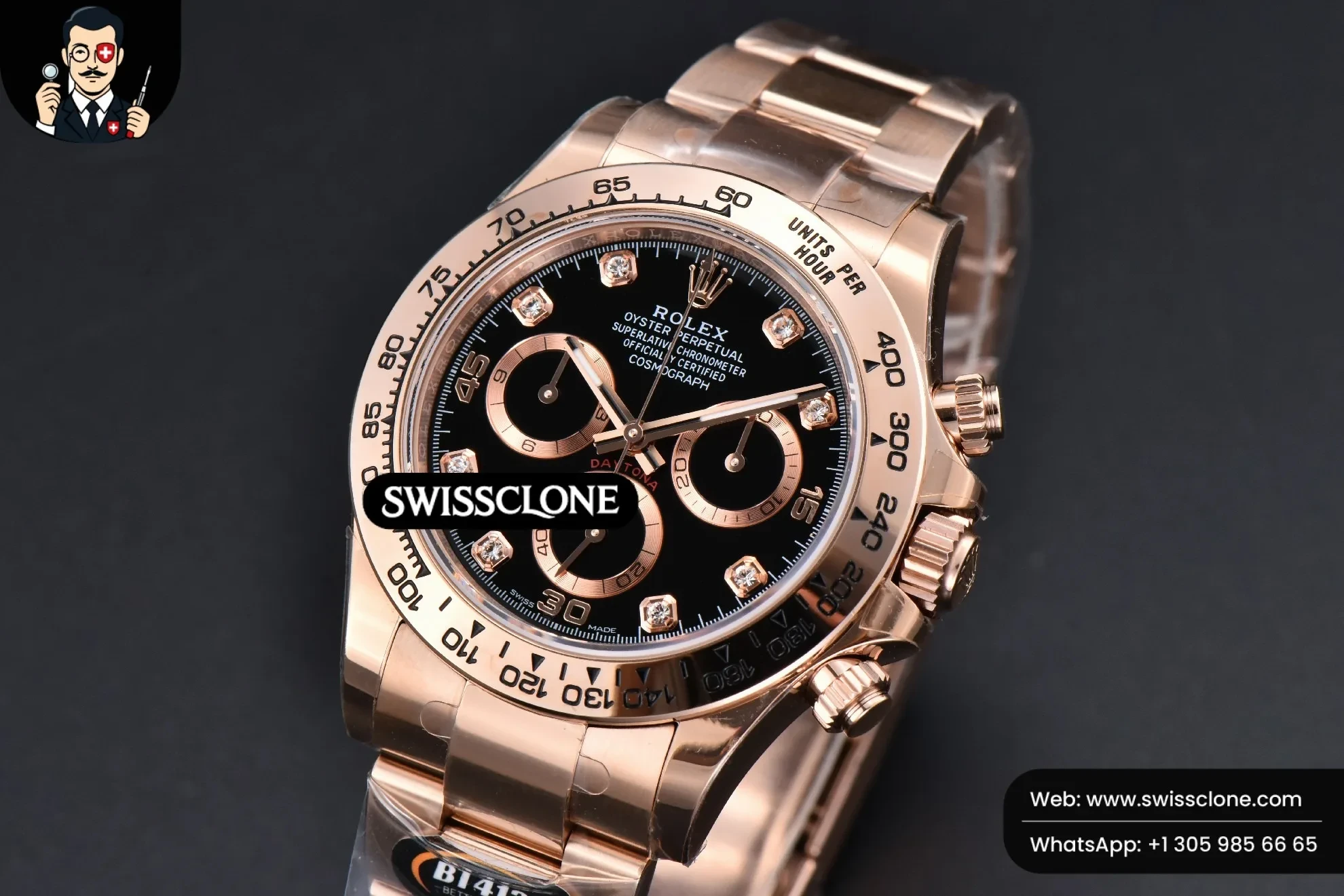 Rolex Daytona 116505 BTF Black/RG Dial Diamond Marker BT Factory 1:1 Super Clone - Bezel & Case Profile