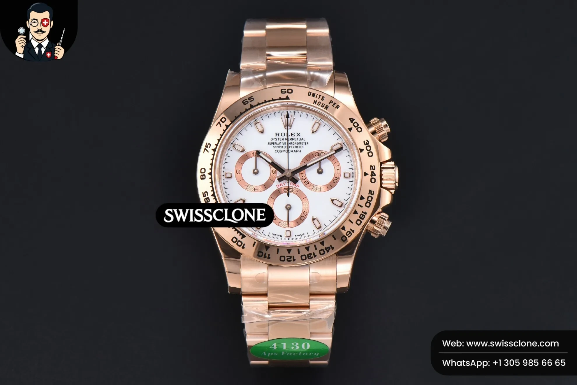 Rolex Daytona 116505 White Dial Lume Marker SH4130 1:1 Super Clone - Dial Macro Close-Up