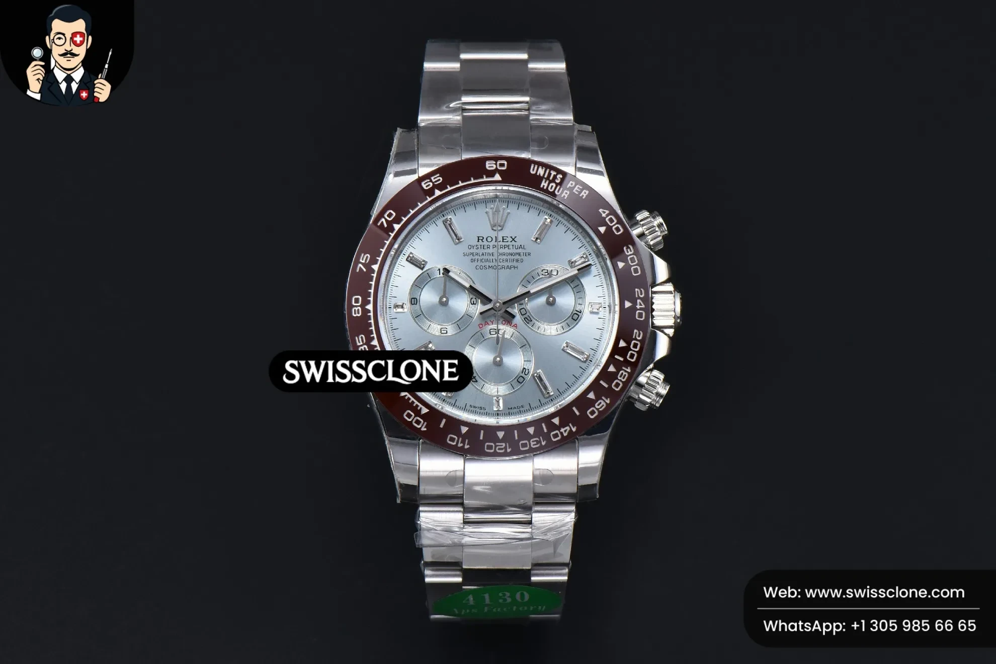 Rolex Daytona 116506 Ice Blue Dial Ceramic Bezel Diamond Marker SH4130 1:1 Super Clone - Dial Macro Close-Up