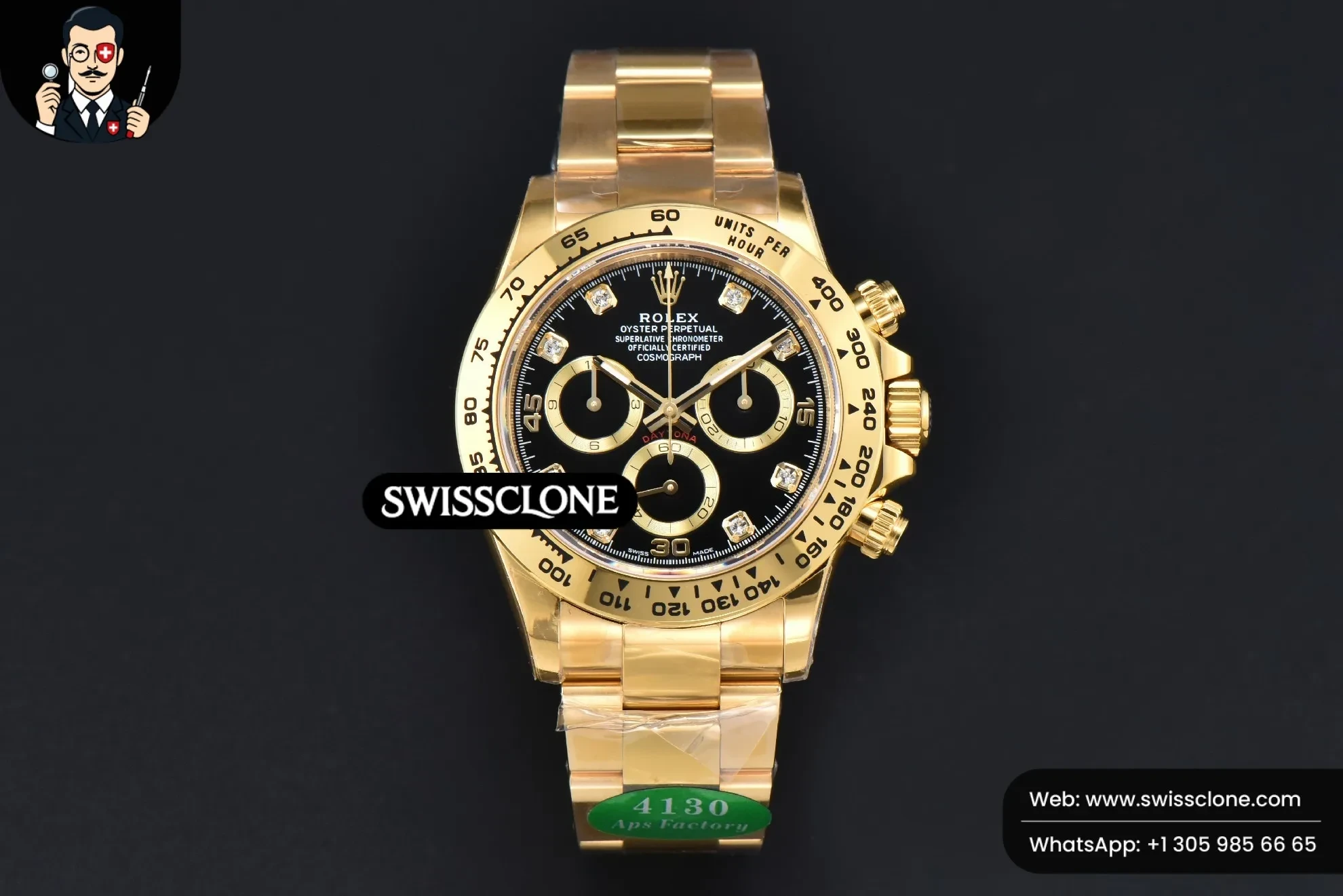 Rolex Daytona 116508 Black Dial Diamond Marker SH4130 1:1 Super Clone - Dial Macro Close-Up