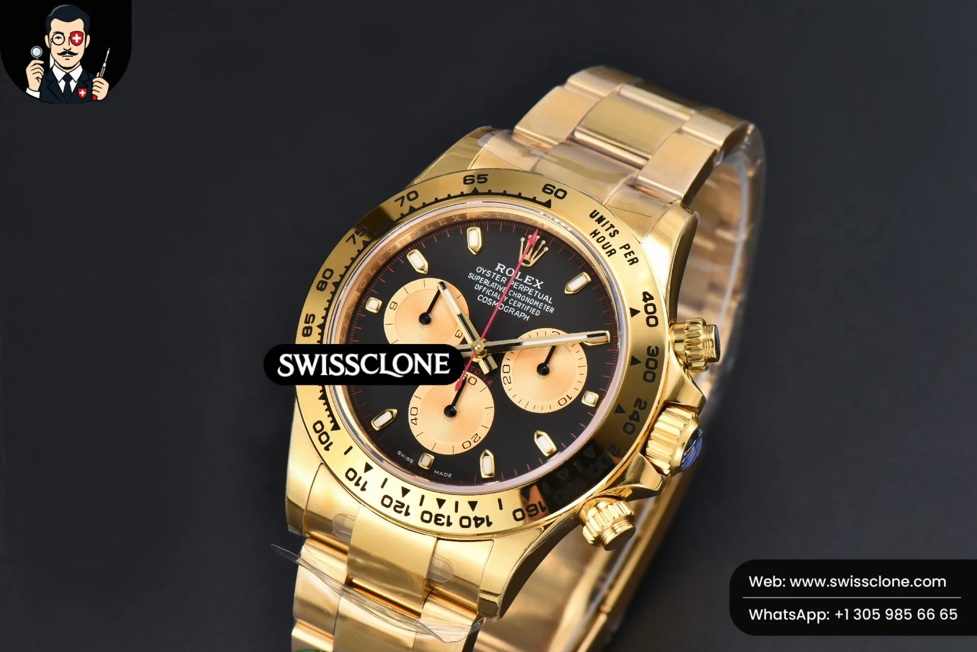 Rolex Daytona 116508 Black/YG Dial Lume Marker Red Hand SH4130 1:1 Super Clone - Clasp & Bracelet Finishing