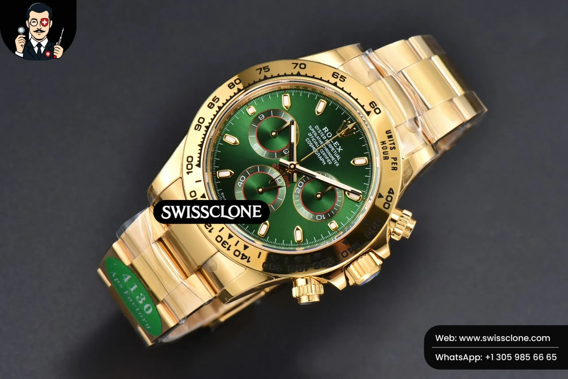 Rolex Daytona 116508 Green Dial Lume Marker SH4130 1:1 Super Clone - Bezel & Case Profile