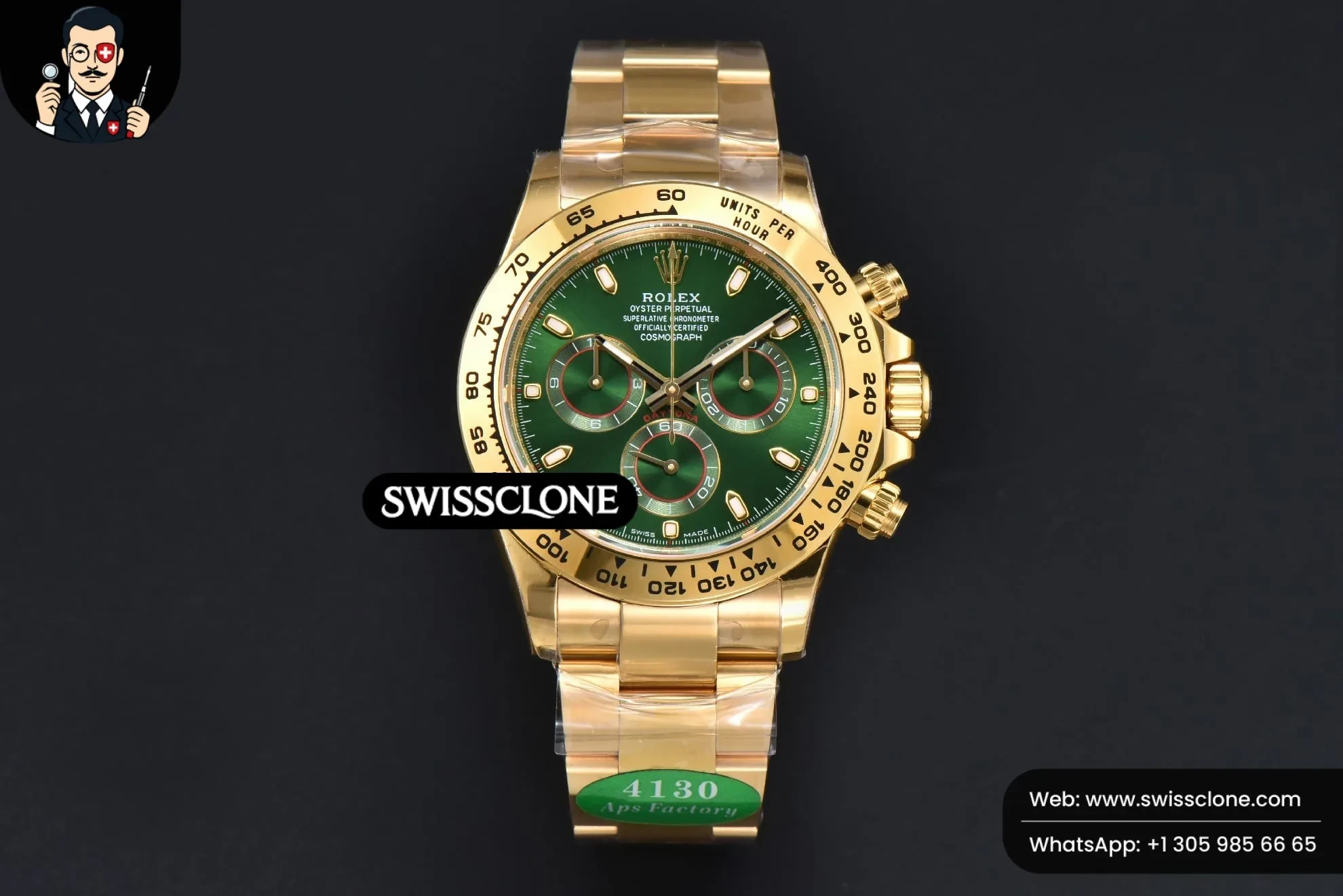 Rolex Daytona 116508 Green Dial Lume Marker SH4130 1:1 Super Clone - Dial Macro Close-Up