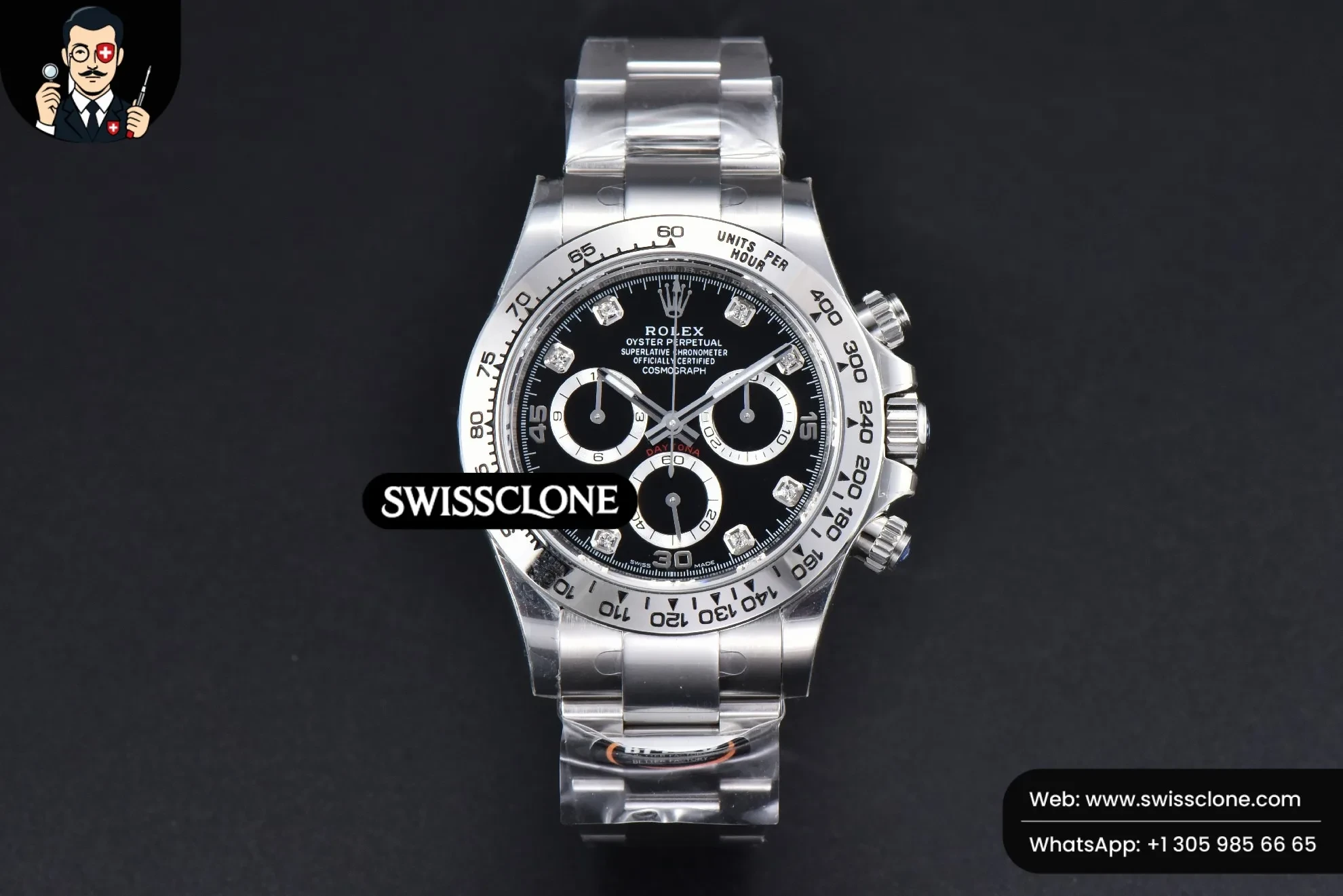 Rolex Daytona 116509 904L BTF Black Dial Diamond Marker BT Factory 1:1 Super Clone - Dial Macro Close-Up