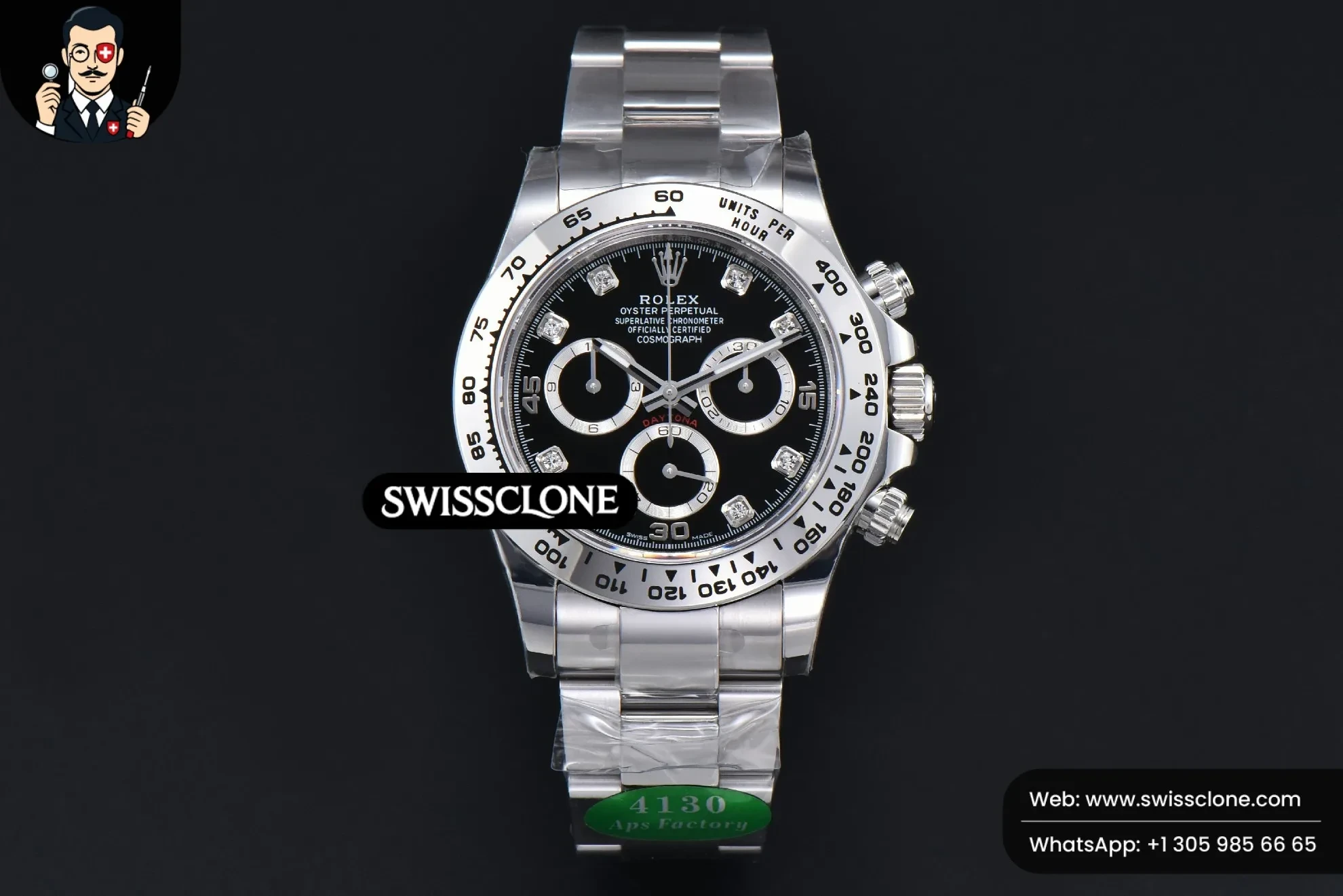 Rolex Daytona 116509 Black Dial Diamond Marker SH4130 1:1 Super Clone - Dial Macro Close-Up
