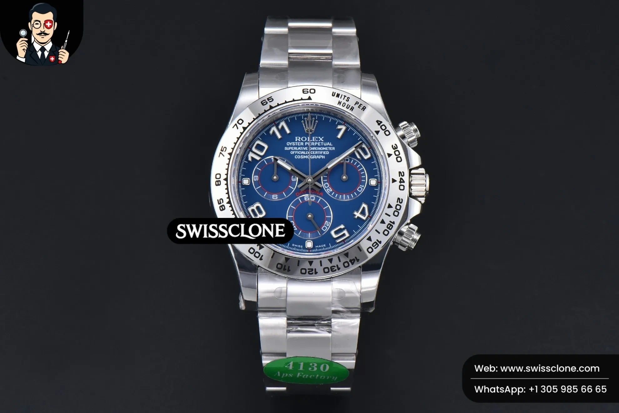 Rolex Daytona 116509 Blue Dial Digital Marker SH4130 1:1 Super Clone - Dial Macro Close-Up