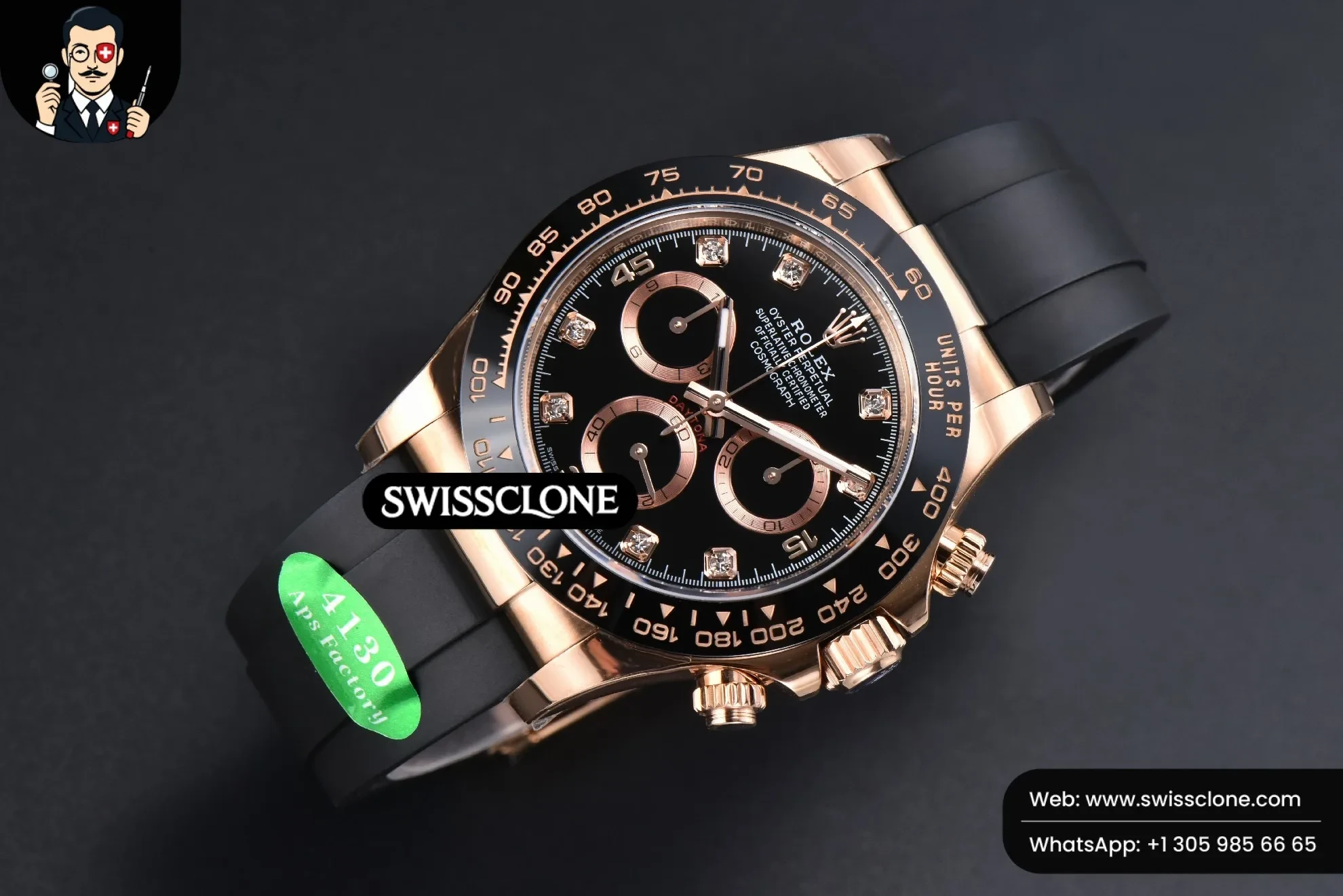 Rolex Daytona 116515 Black Dial Ceramic Bezel Diamond Marker Oysterflex Tungsten SH4130 1:1 Super Clone - Bezel & Case Profile