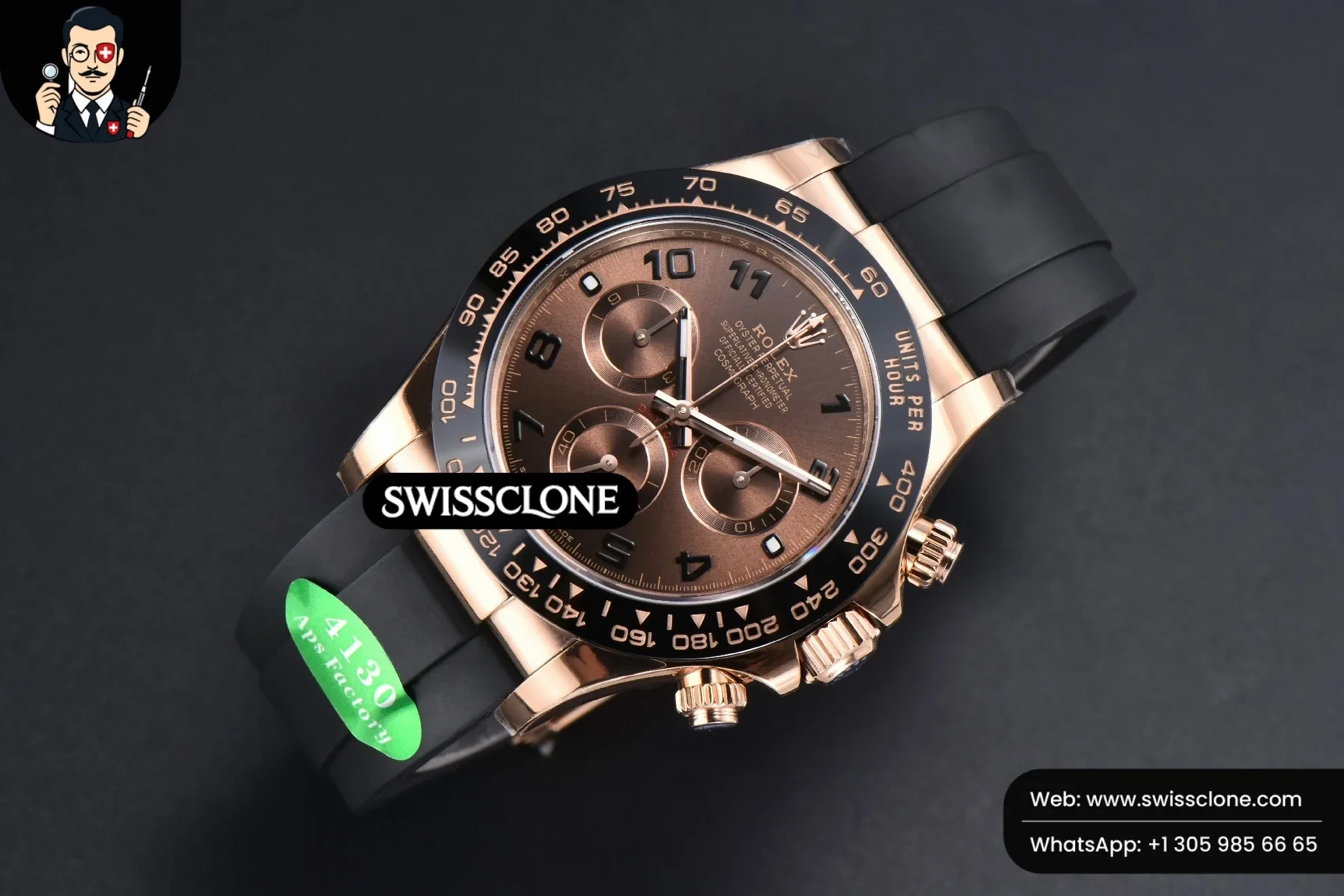 Rolex Daytona 116515 Brown Dial Ceramic Bezel Digital Marker Oysterflex Tungsten SH4130 1:1 Super Clone - Bezel & Case Profile