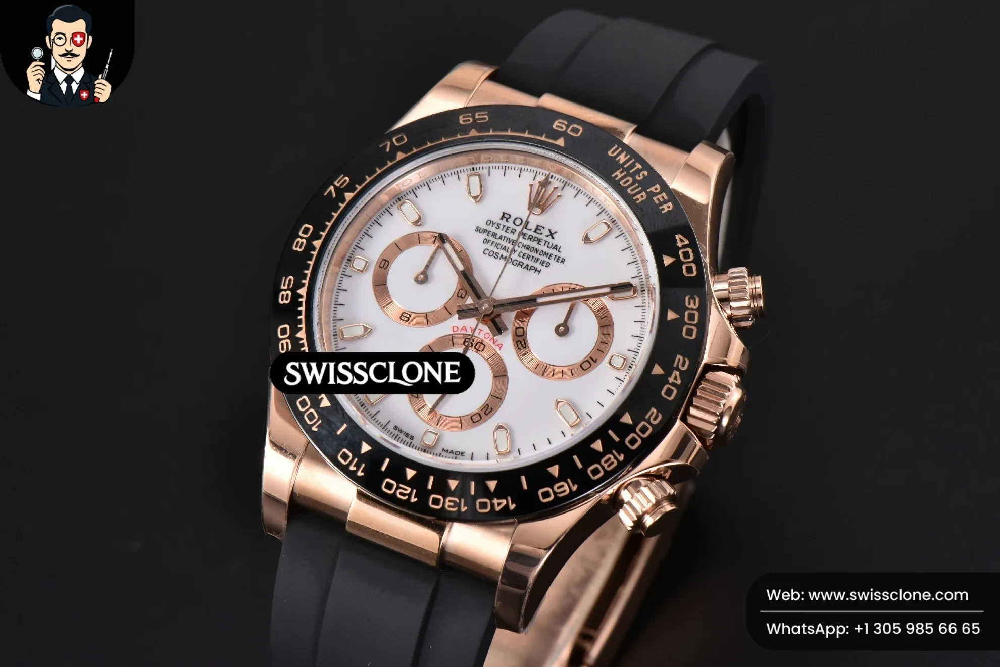 Rolex Daytona 116515 BTF Ceramic White/RG Dial Oysterflex BT Factory 1:1 Super Clone - Bezel & Case Profile