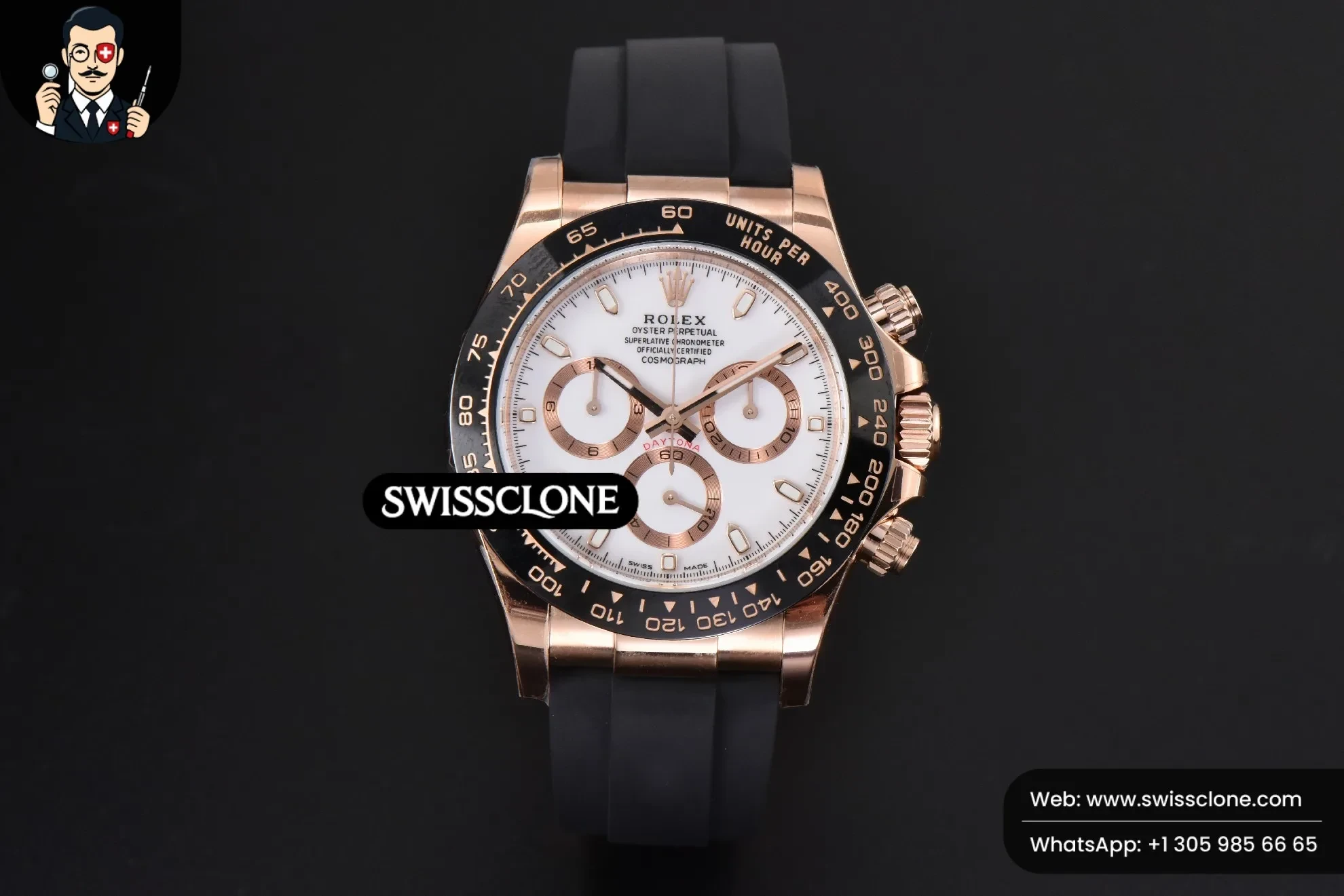 Rolex Daytona 116515 BTF Ceramic White/RG Dial Oysterflex BT Factory 1:1 Super Clone - Dial Macro Close-Up