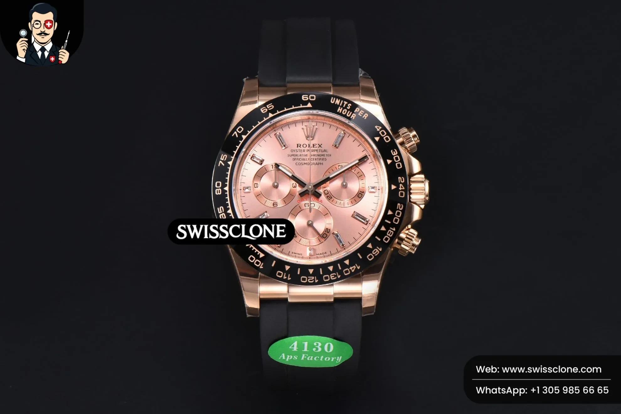 Rolex Daytona 116515 Dial Ceramic Bezel Diamond Marker Oysterflex Tungsten SH4130 1:1 Super Clone - Dial Macro Close-Up