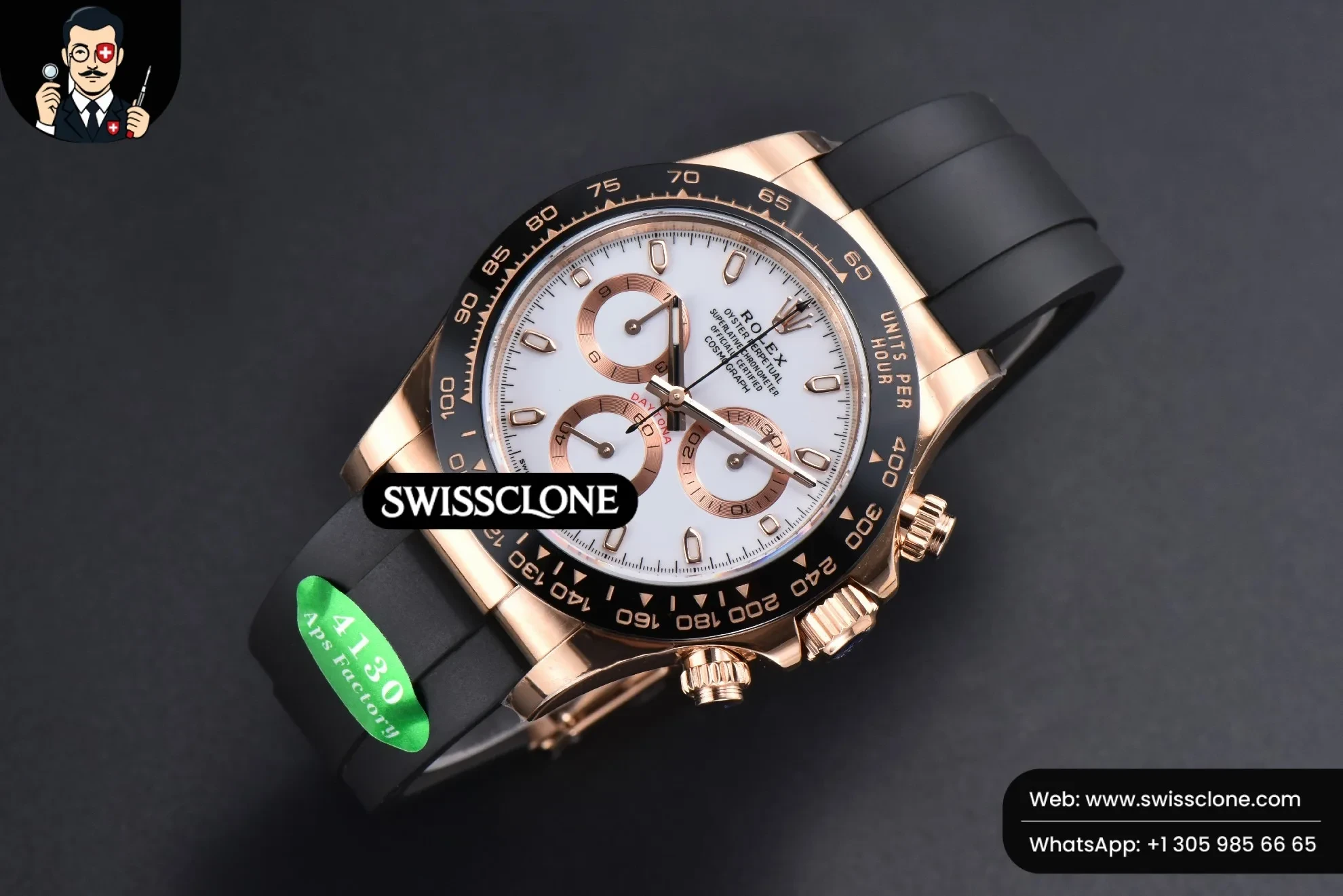 Rolex Daytona 116515 White Dial Ceramic Bezel Lume Marker Oysterflex Tungsten SH4130 1:1 Super Clone - Bezel & Case Profile