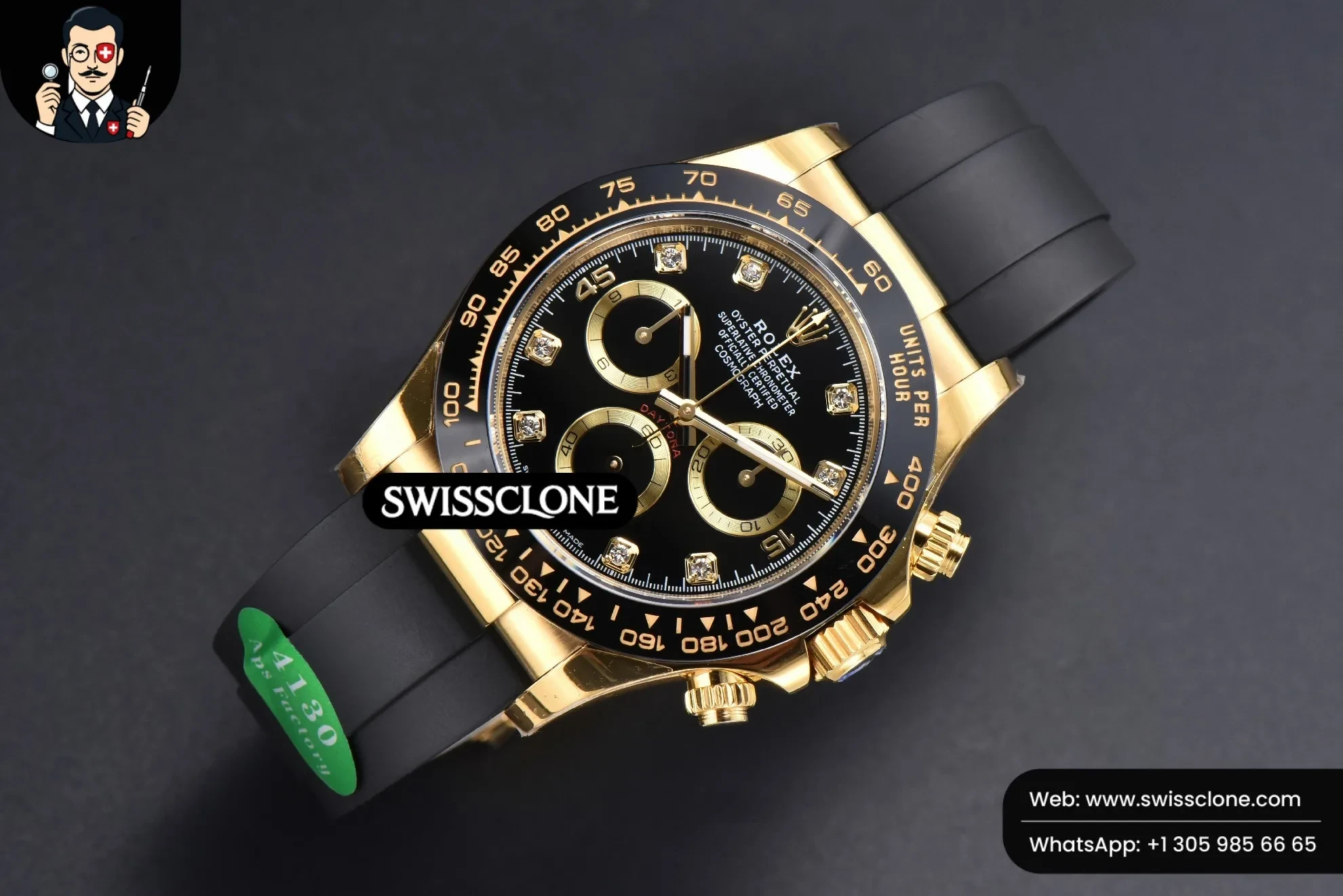 Rolex Daytona 116518 Black Dial Ceramic Bezel Diamond Marker Oysterflex Tungsten SH4130 1:1 Super Clone - Bezel & Case Profile