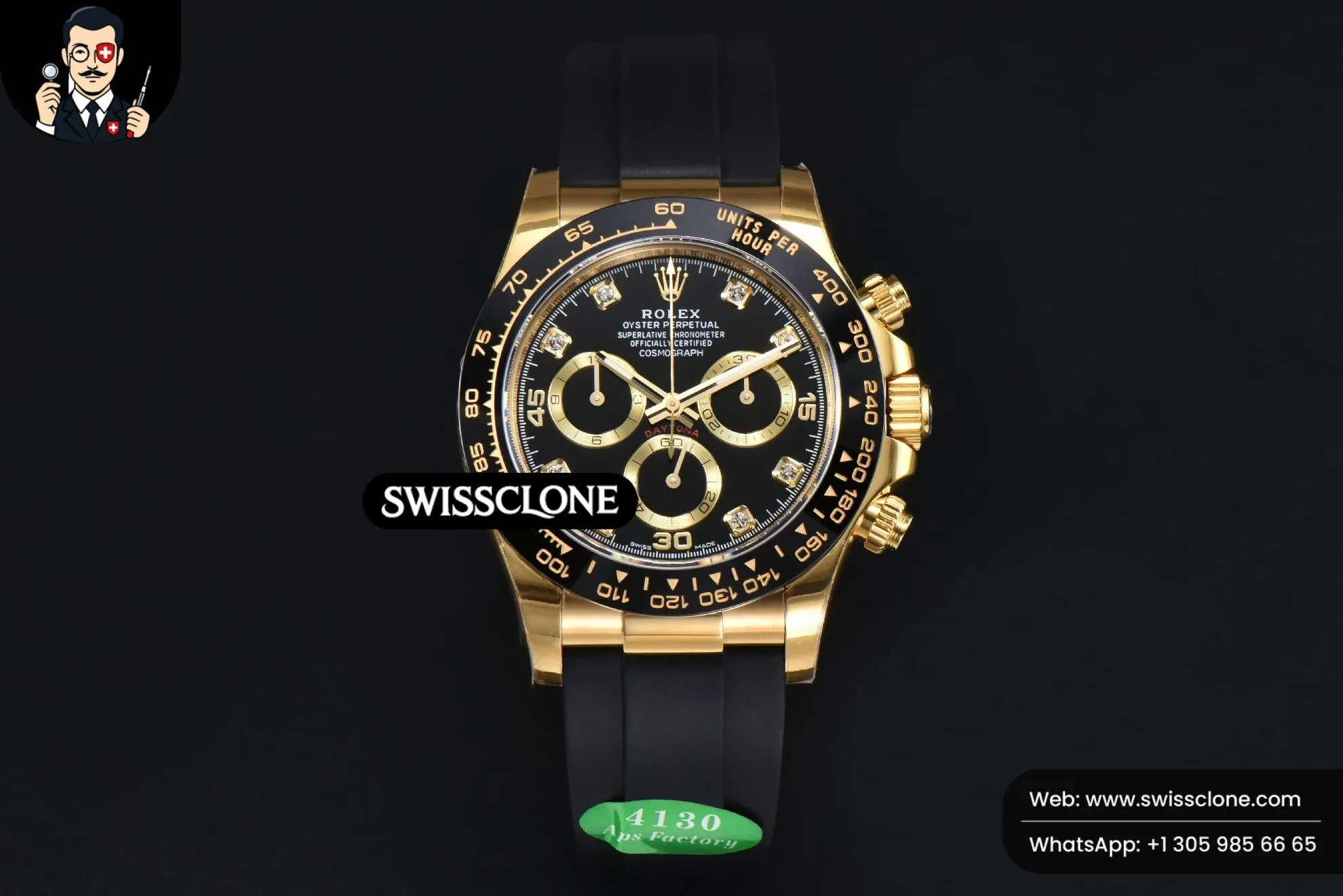 Rolex Daytona 116518 Black Dial Ceramic Bezel Diamond Marker Oysterflex Tungsten SH4130 1:1 Super Clone - Dial Macro Close-Up