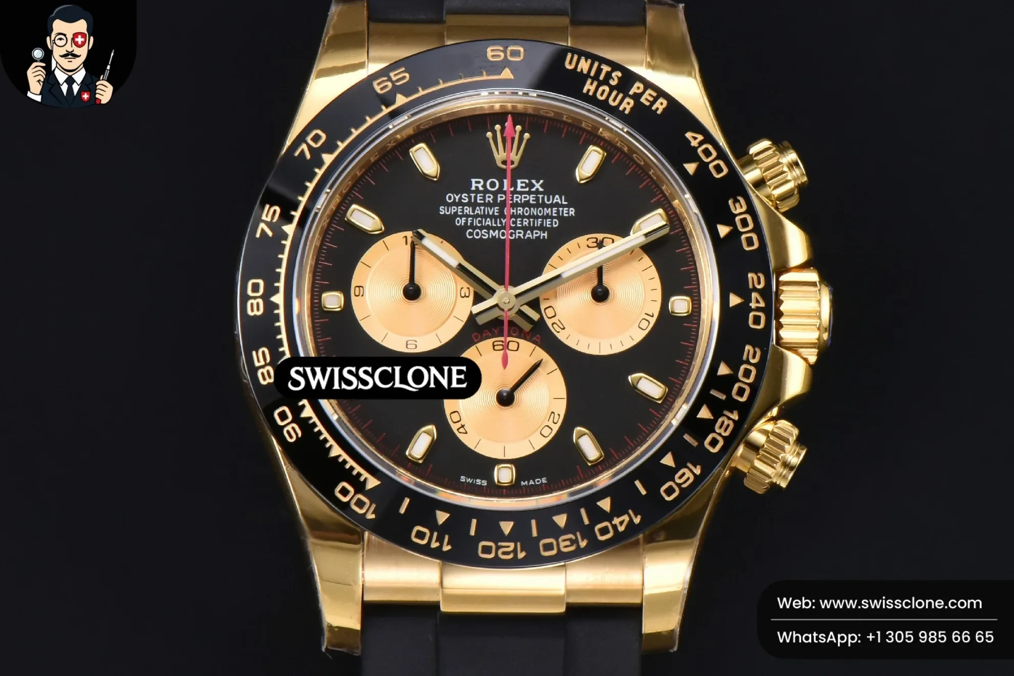 Rolex Daytona 116518 Black/YG Dial Ceramic Bezel Red Hand Oysterflex Tungsten Version SH4130