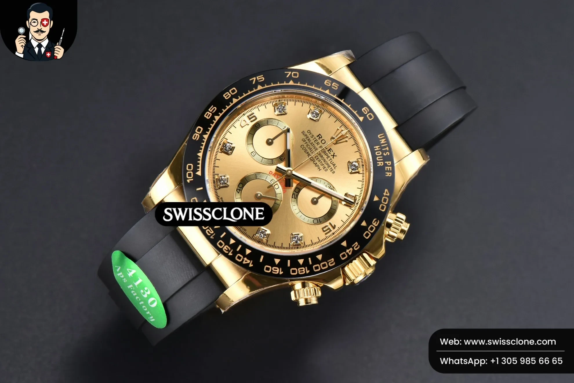 Rolex Daytona 116518 Dial Ceramic Bezel Diamond Marker Oysterflex Tungsten SH4130 1:1 Super Clone - Bezel & Case Profile