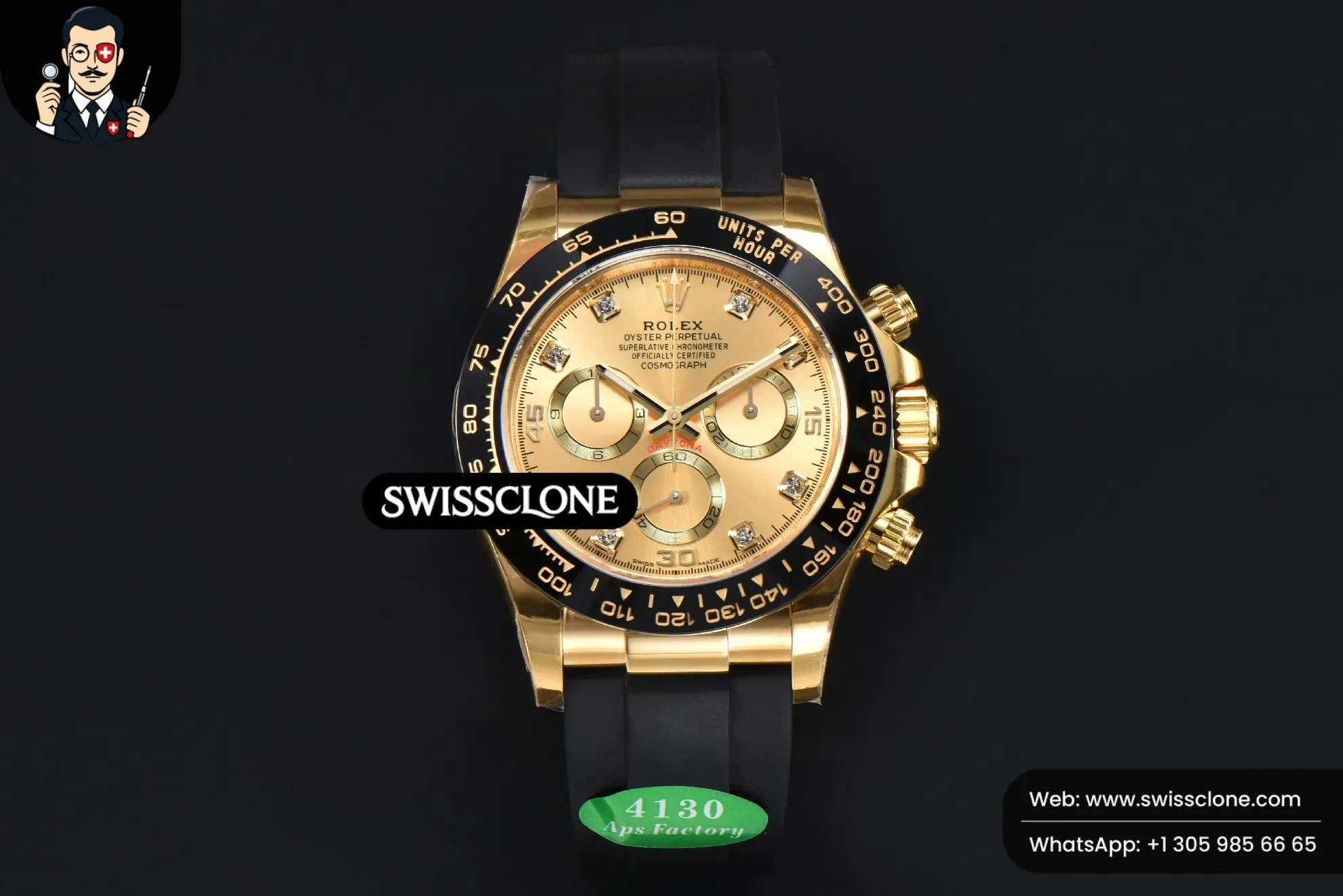 Rolex Daytona 116518 Dial Ceramic Bezel Diamond Marker Oysterflex Tungsten SH4130 1:1 Super Clone - Dial Macro Close-Up