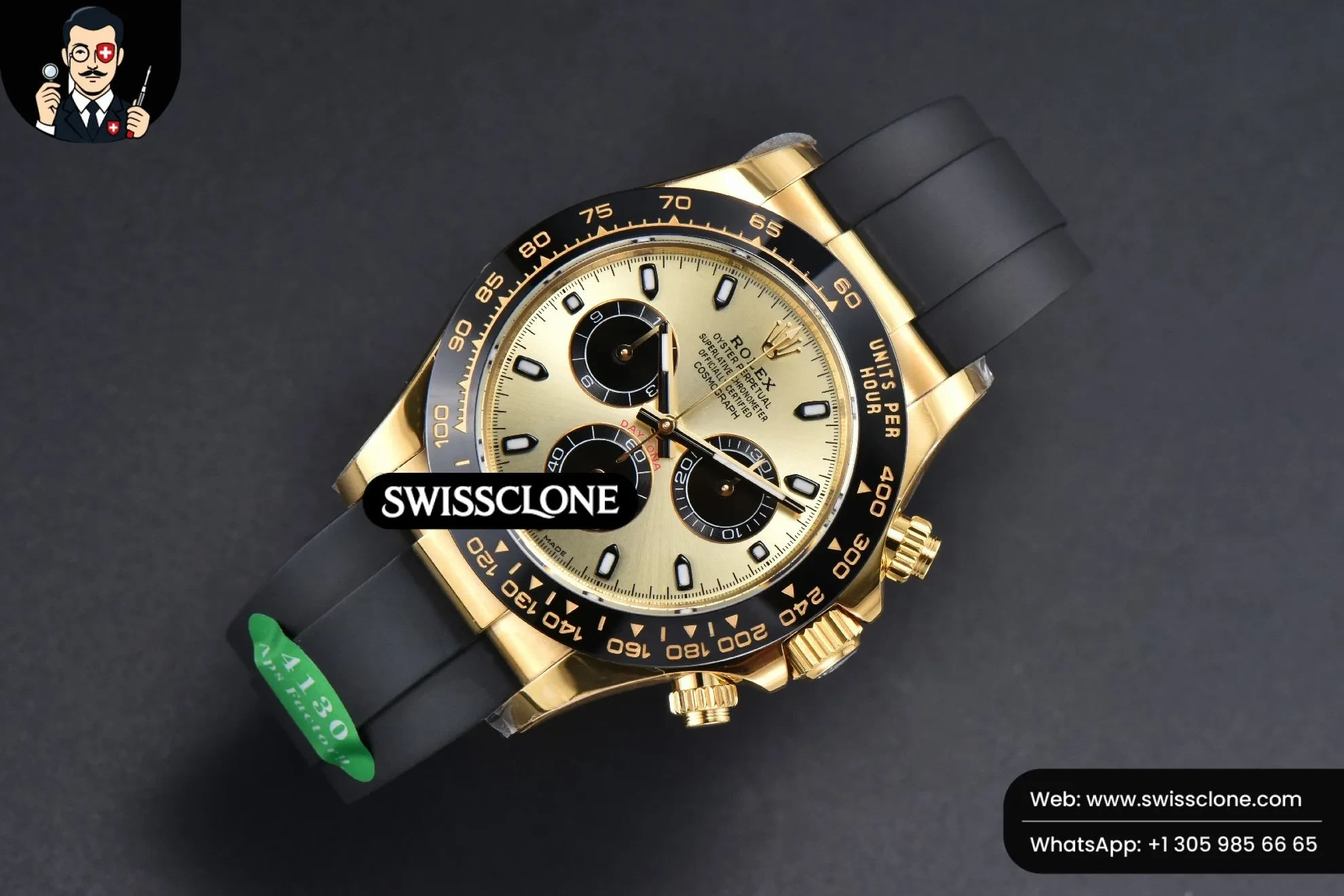 Rolex Daytona 116518 YG/Black Dial Ceramic Bezel Lume Marker Oysterflex Tungsten SH4130 1:1 Super Clone - Bezel & Case Profile