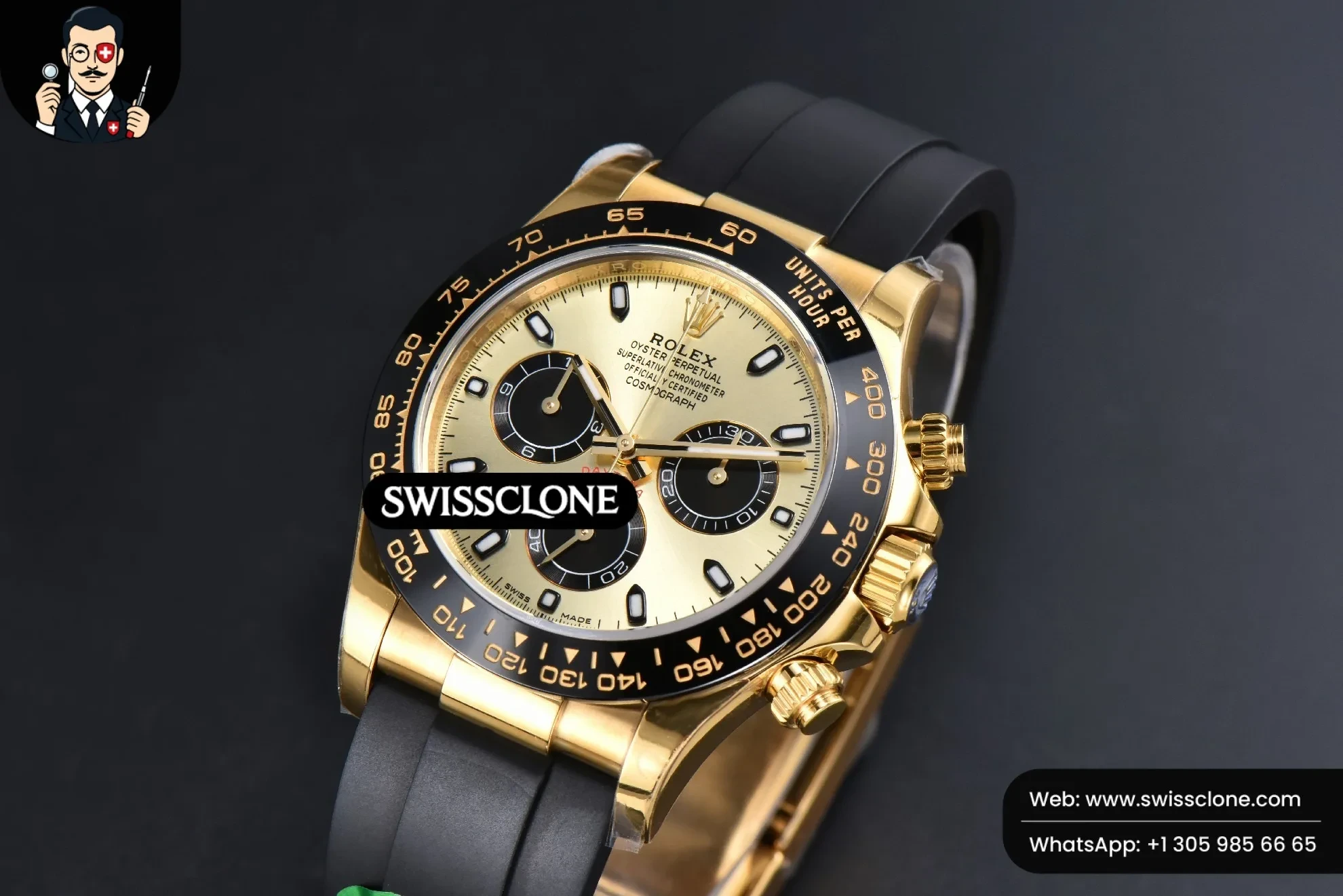 Rolex Daytona 116518 YG/Black Dial Ceramic Bezel Lume Marker Oysterflex Tungsten SH4130 1:1 Super Clone - Clasp & Bracelet Finishing