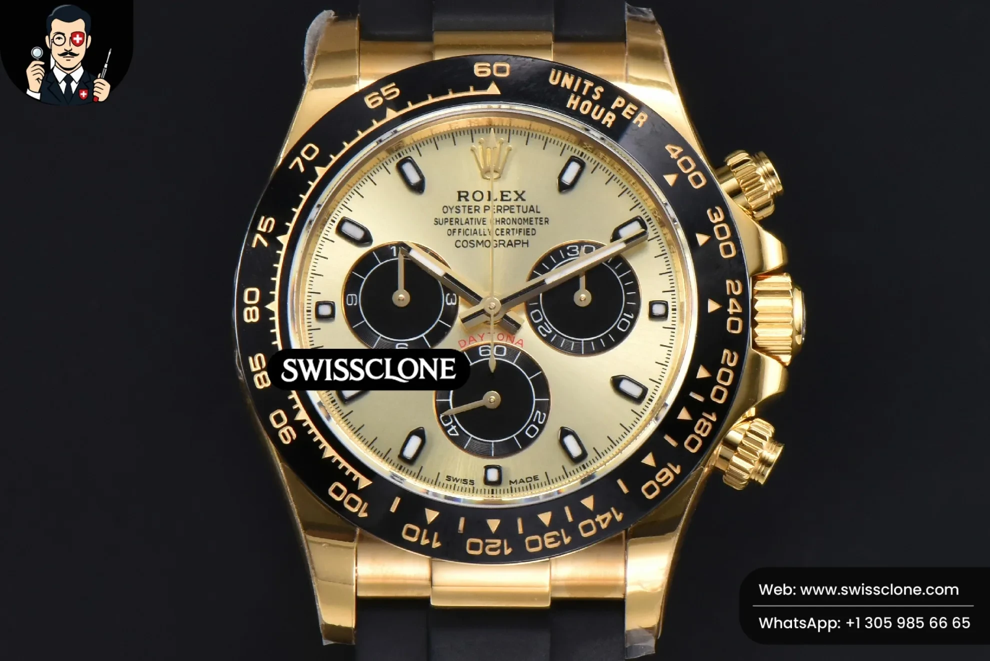 Rolex Daytona 116518 YG/Black Dial Ceramic Bezel Lume Marker Oysterflex Tungsten Version SH4130