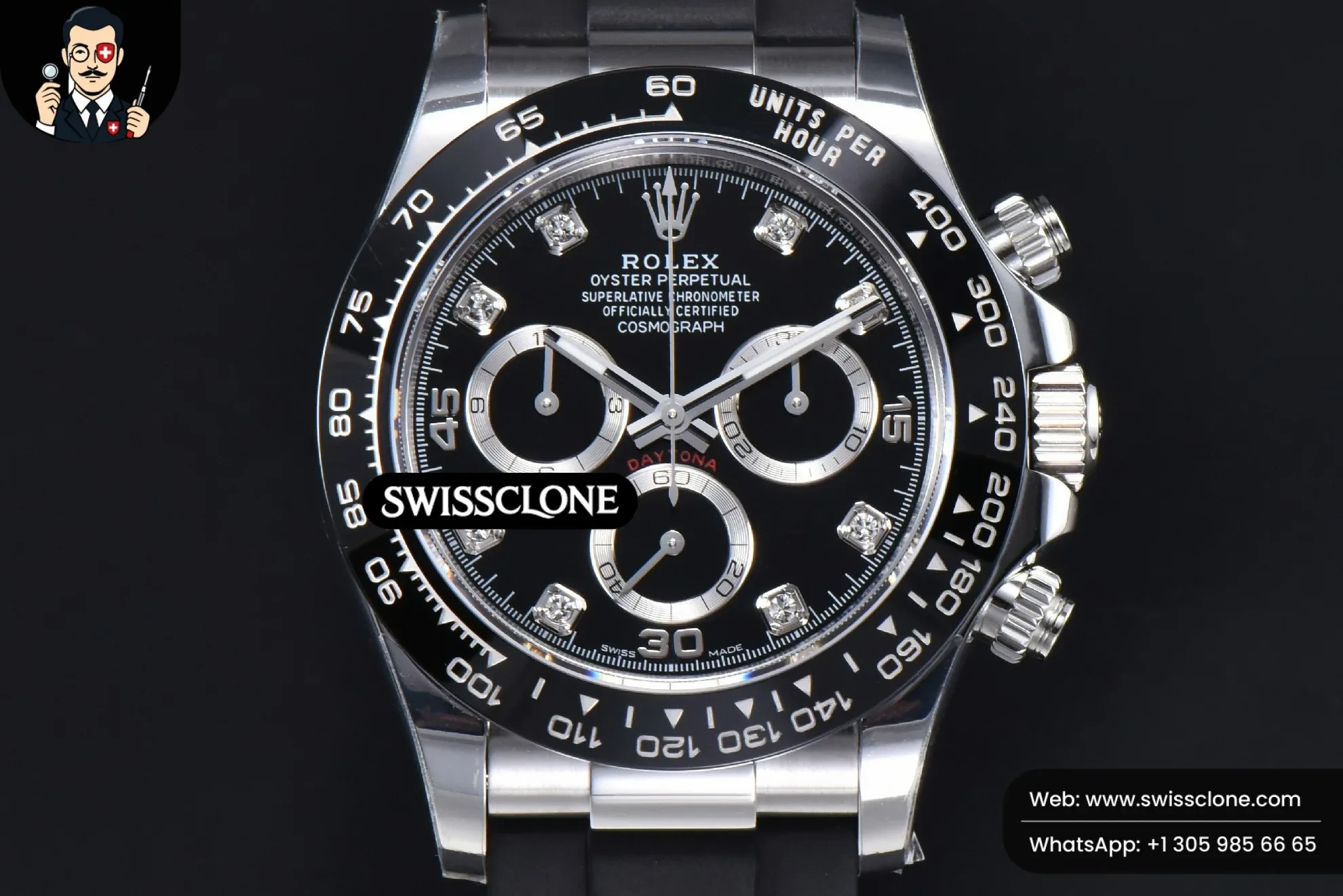 Rolex Daytona 116519 Black Dial Ceramic Bezel Diamond Marker Oysterflex Tungsten Version SH4130