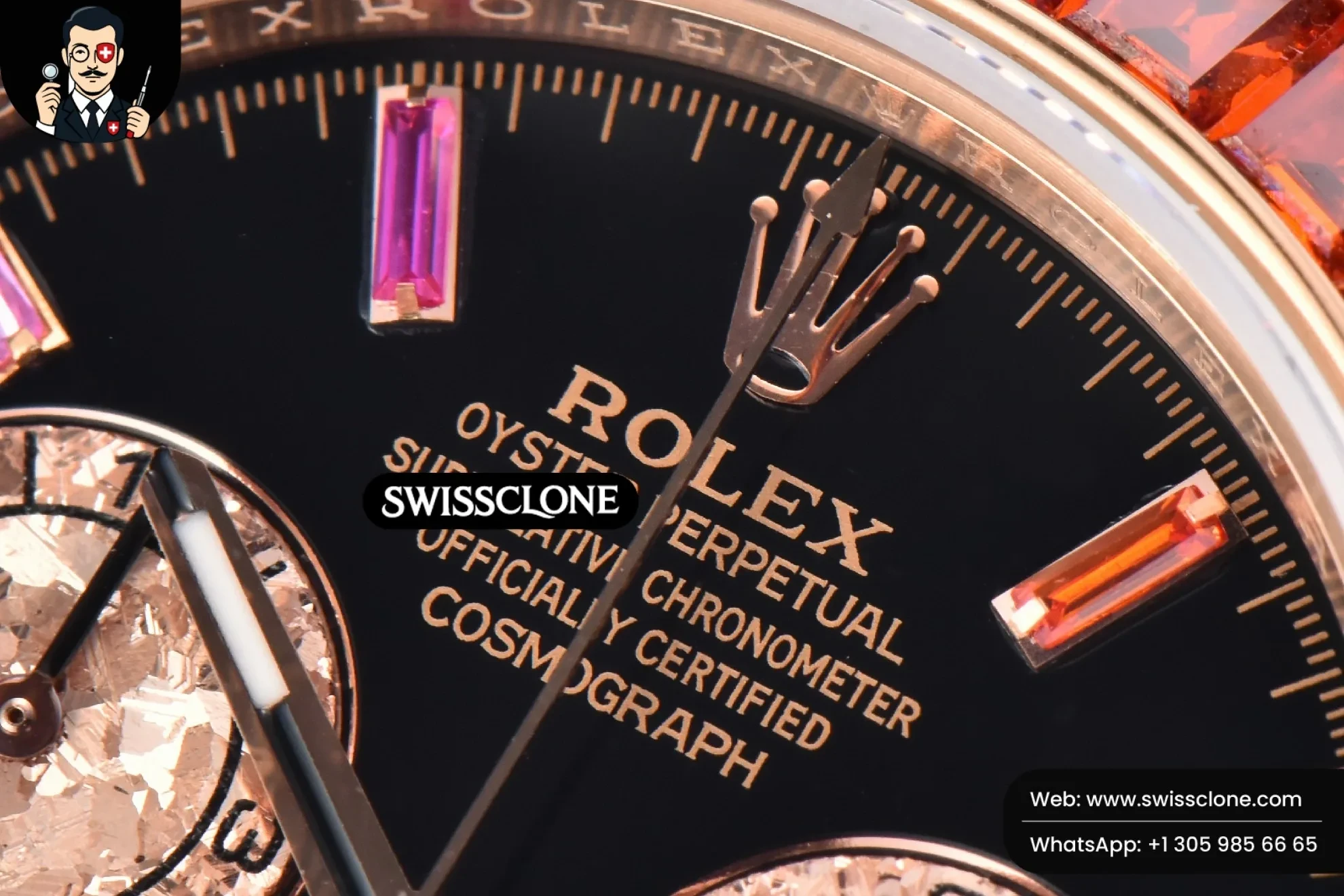 Rolex Daytona 116595 Customized Rainbow Diamond Bezel Black Dial 1:1 Super Clone - Caseback & Cloned Calibre Movement