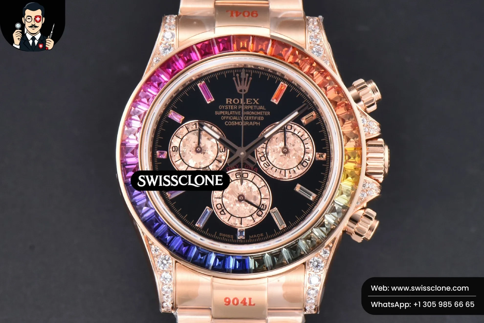Rolex Daytona 116595 Customized Rainbow Diamond Bezel Black Dial