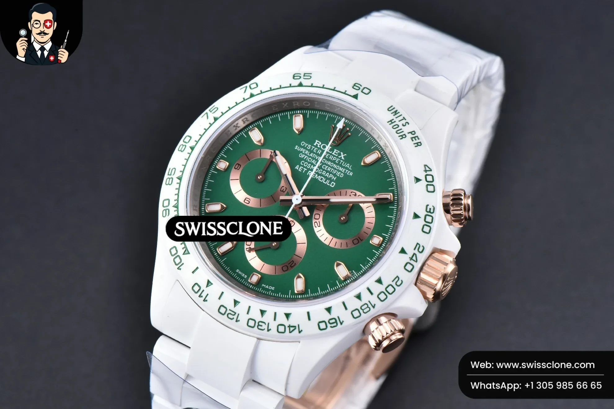Rolex Daytona AET White Ceramic Green Dial Ceramic 1:1 Super Clone - Clasp & Bracelet Finishing