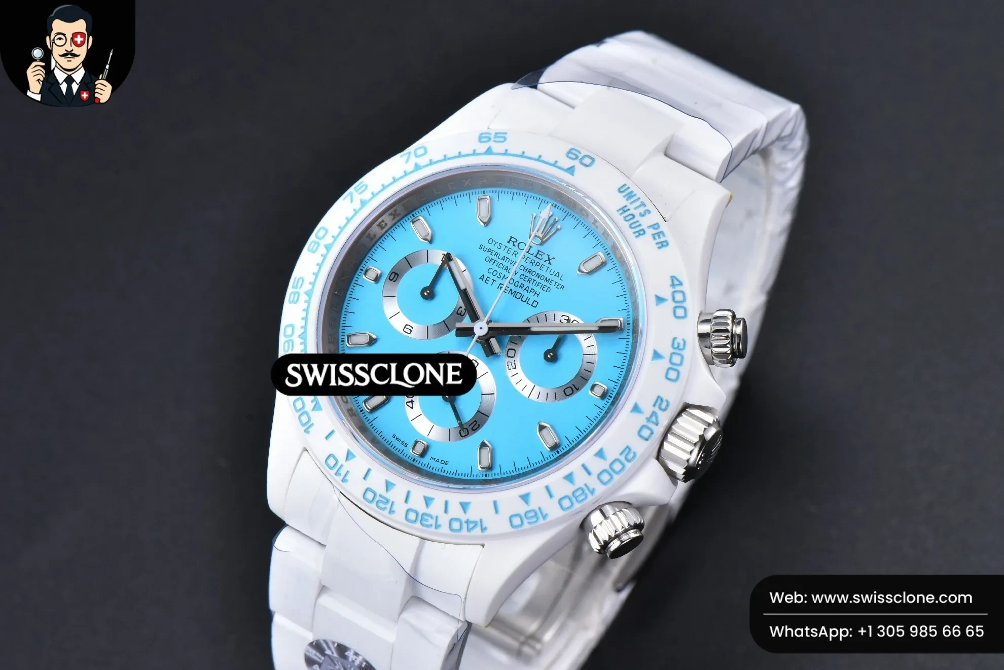 Rolex Daytona AETF White Ceramic Blue Dial Ceramic 1:1 Super Clone - Bezel & Case Profile